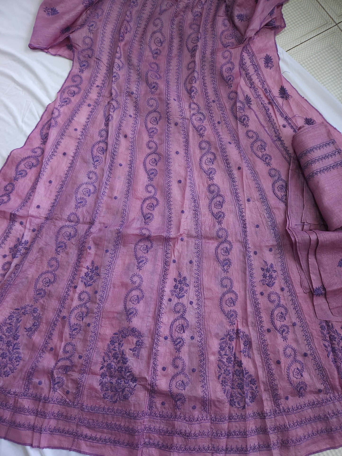 Tussar Silk 2-Piece Anarkali Set