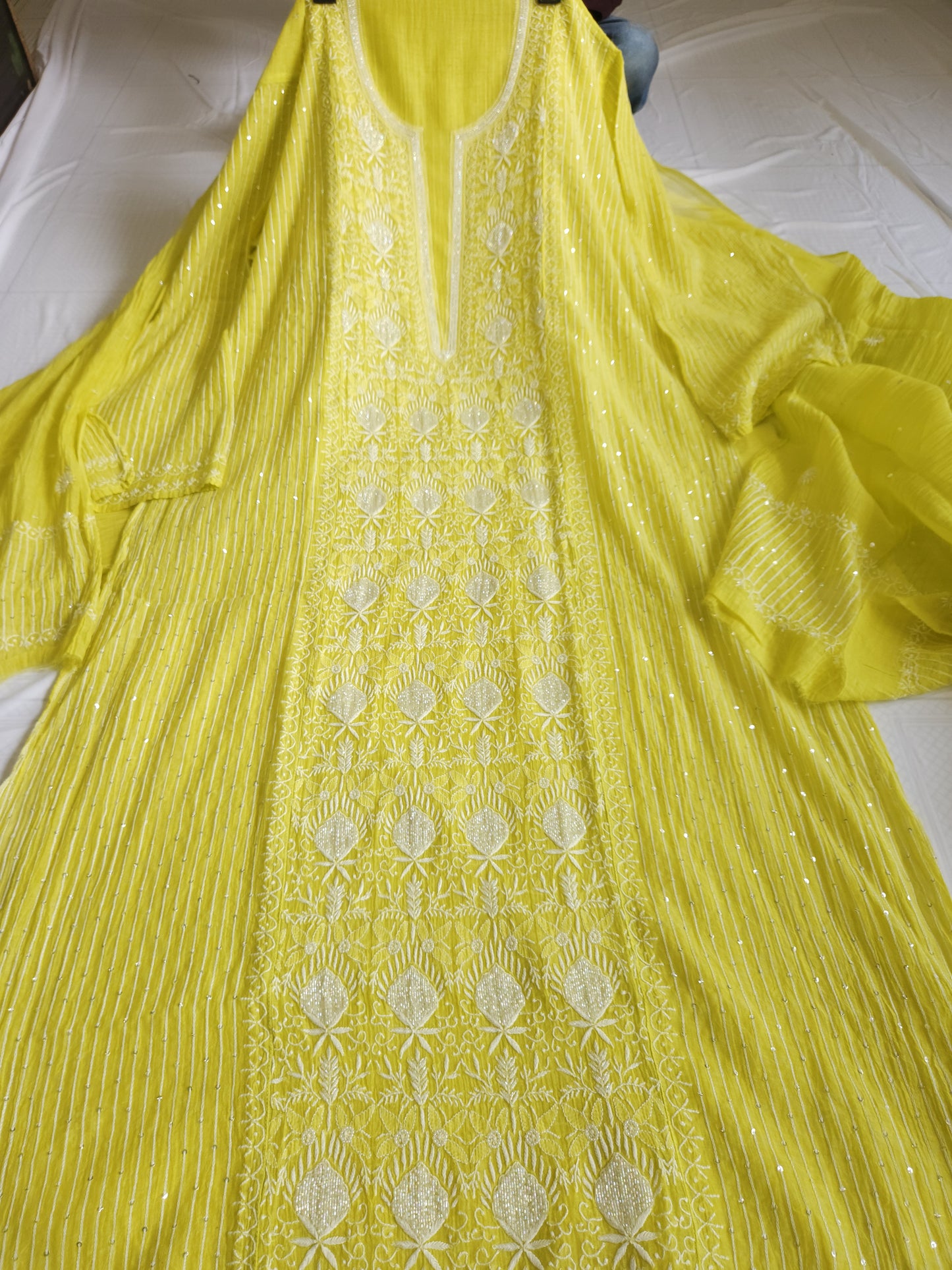 Malmal Chanderi 2-Piece Set (Lime Yellow)