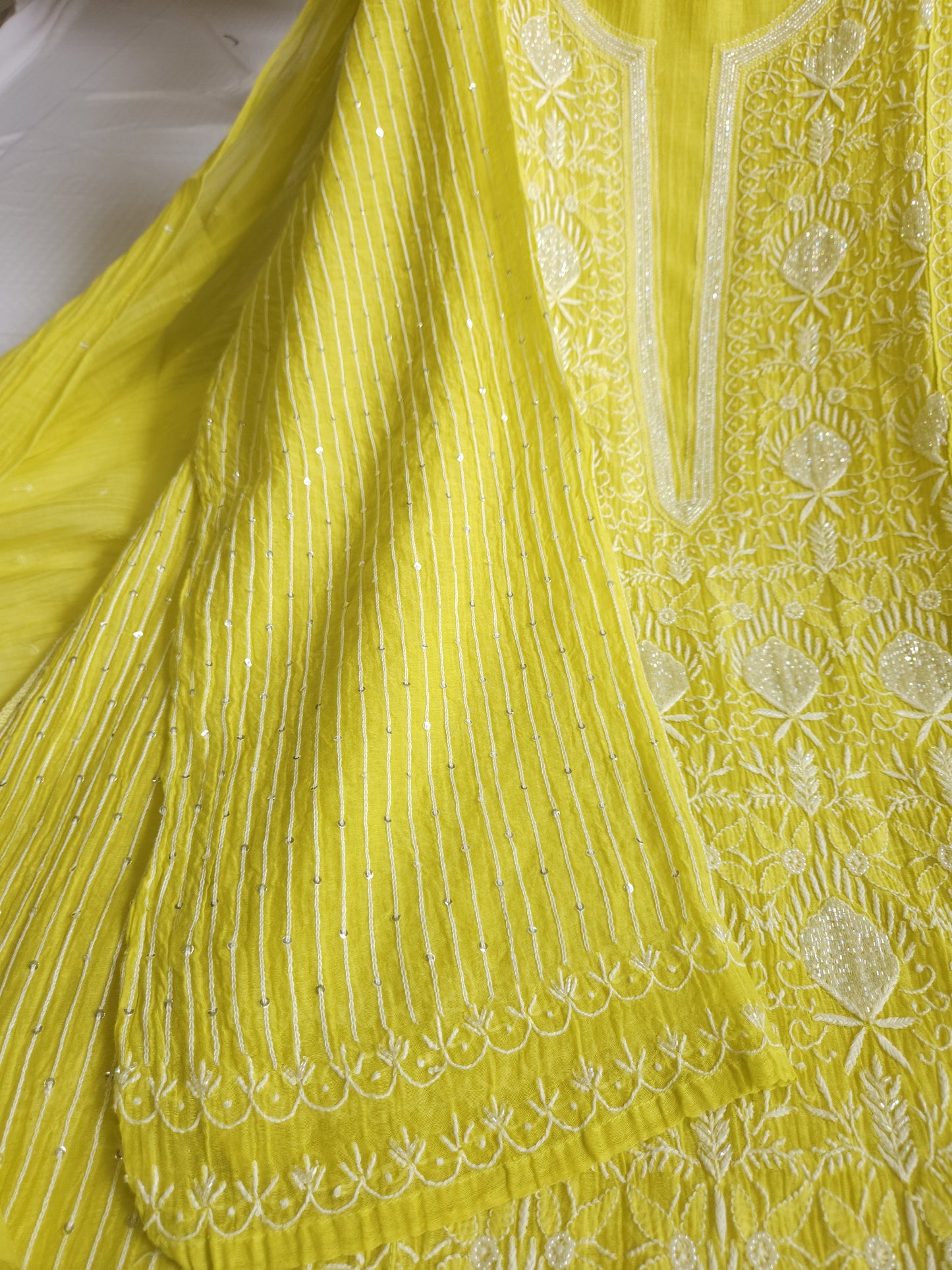 Malmal Chanderi 2-Piece Set (Lime Yellow)