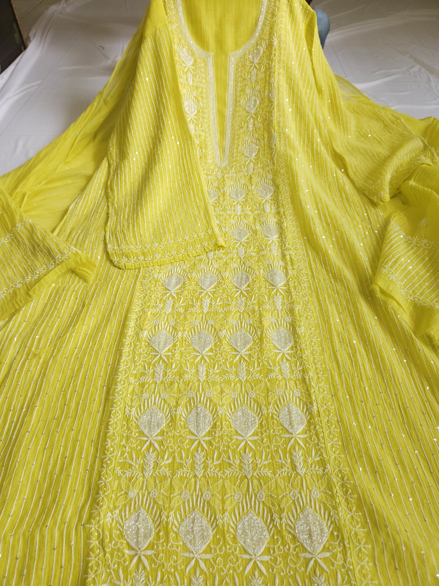 Malmal Chanderi 2-Piece Set (Lime Yellow)