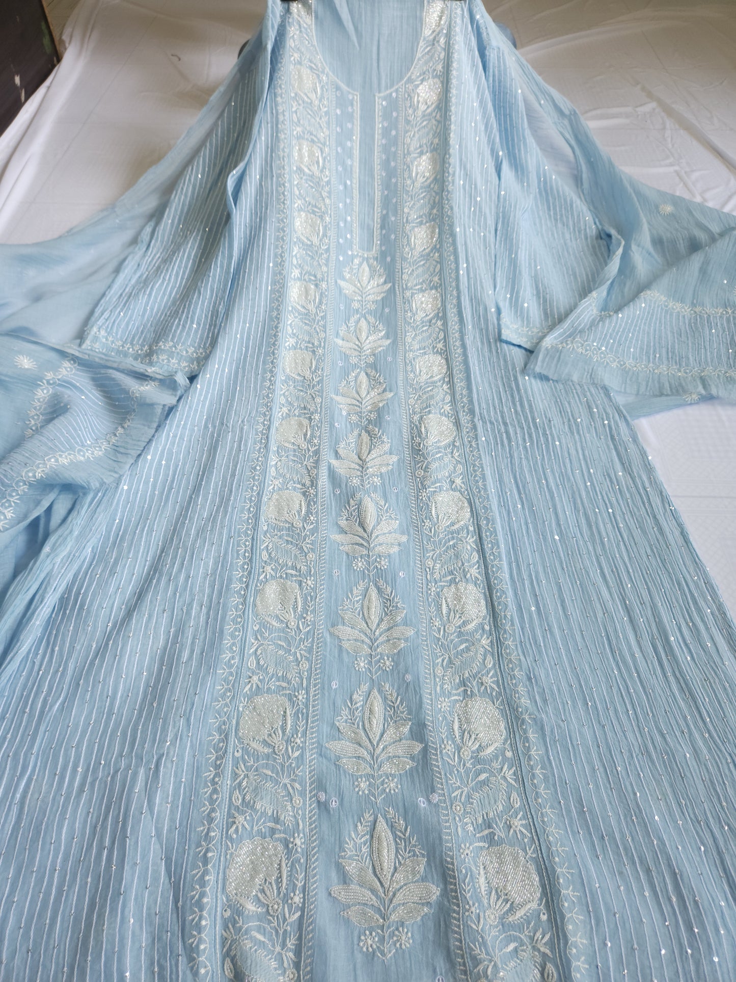 Malmal Chanderi 2-Piece Set (Light Blue)