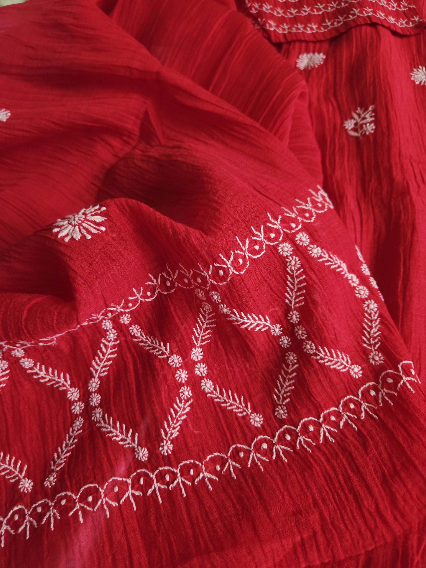 Malmal Chanderi 2-Piece Set (Red)
