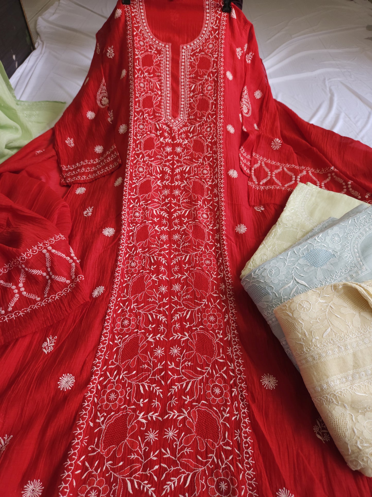 Malmal Chanderi 2-Piece Set (Red)
