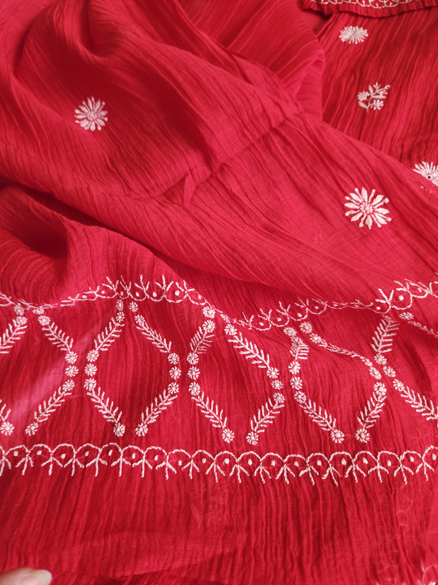 Malmal Chanderi 2-Piece Set (Red)