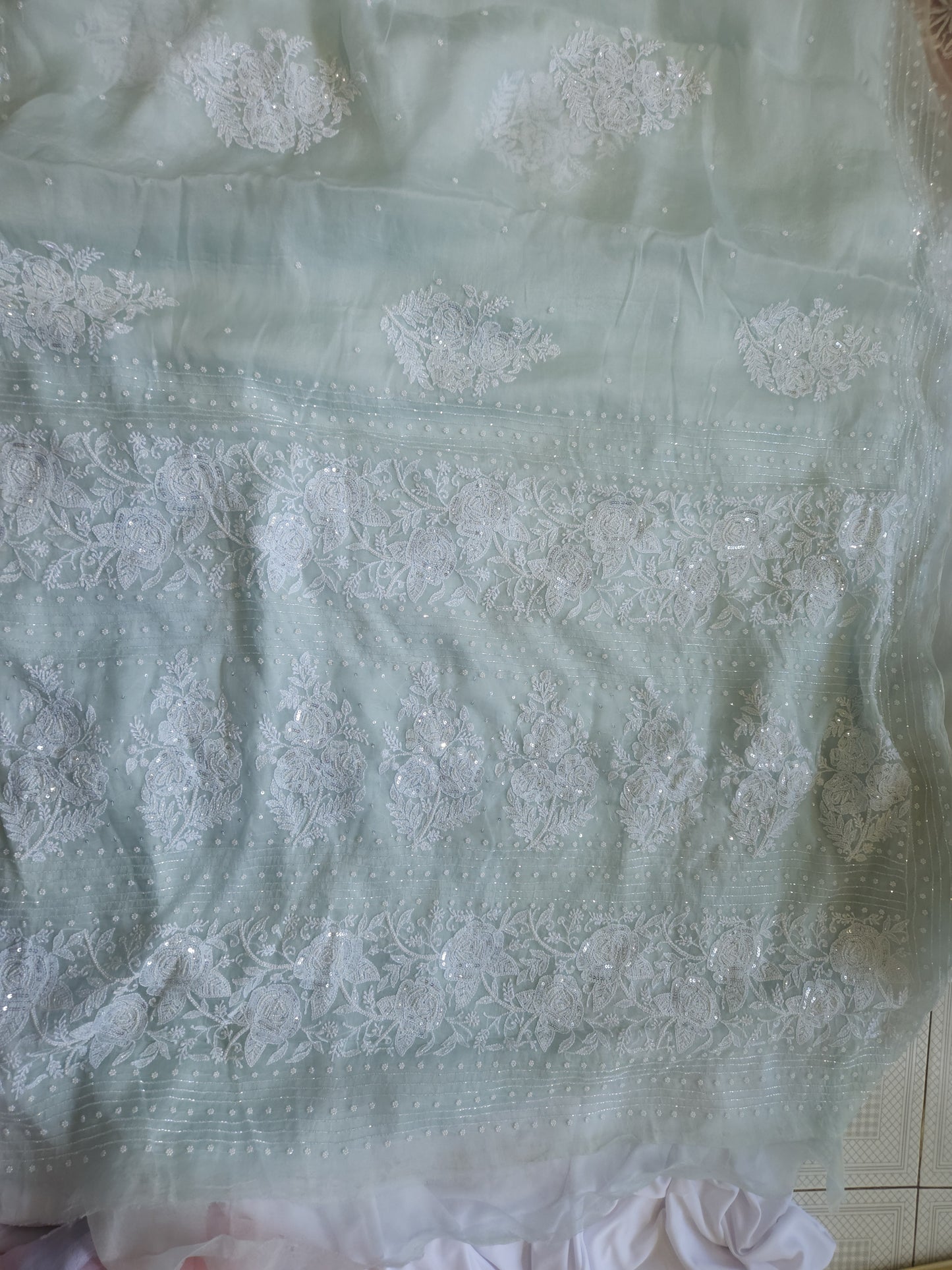 Organza Silk Saree (Dusty Nude Green)
