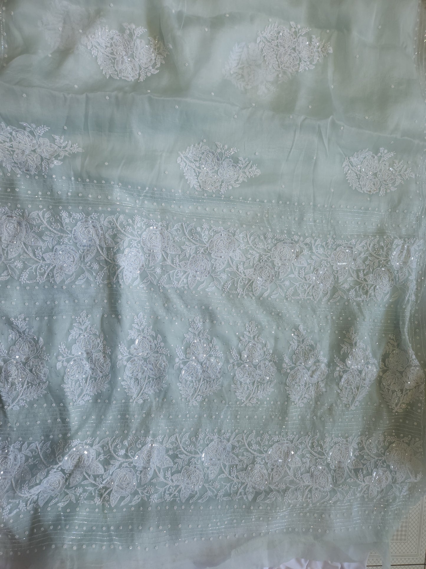 Organza Silk Saree (Dusty Nude Green)