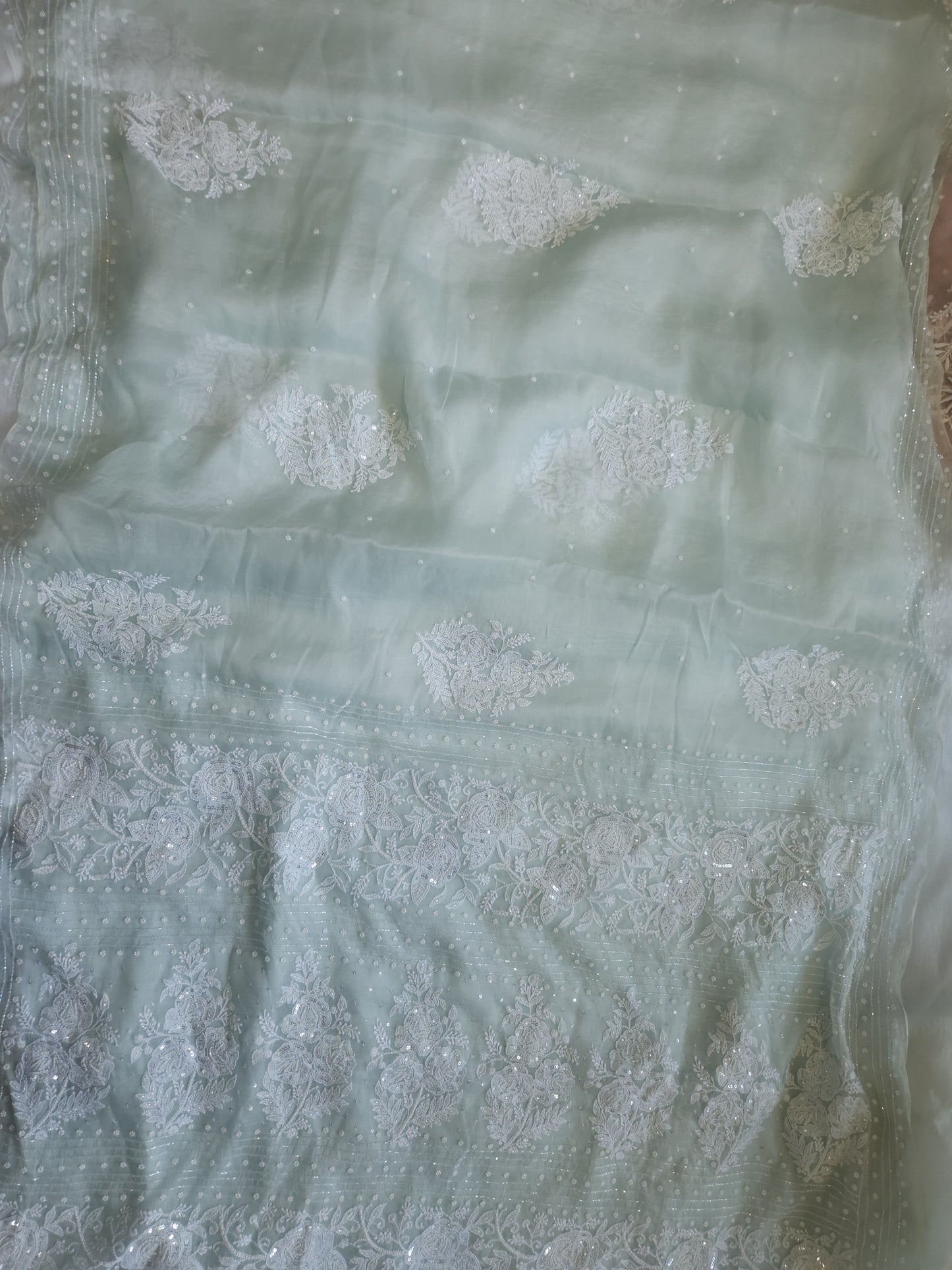 Organza Silk Saree (Dusty Nude Green)