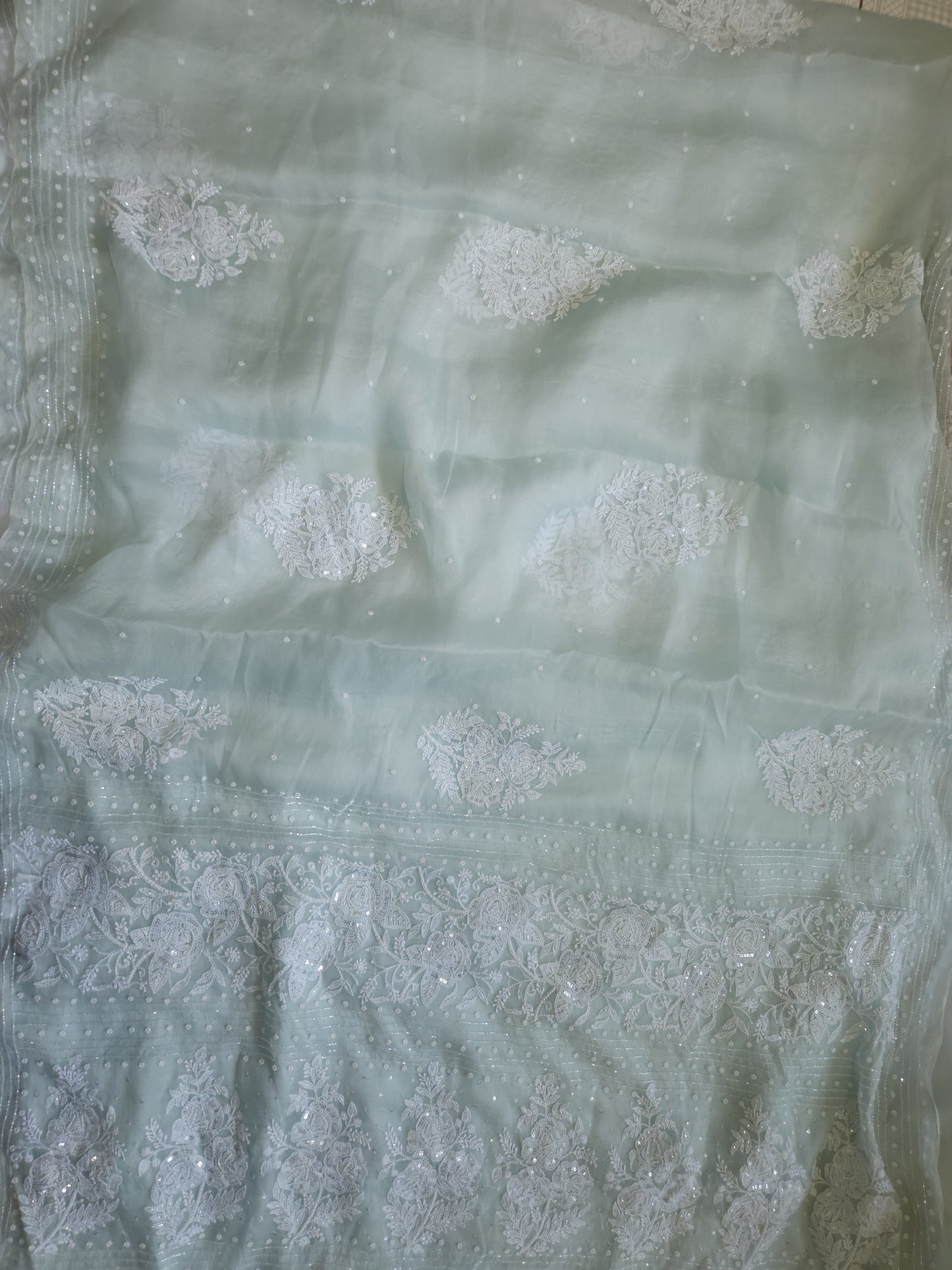 Organza Silk Saree (Dusty Nude Green)