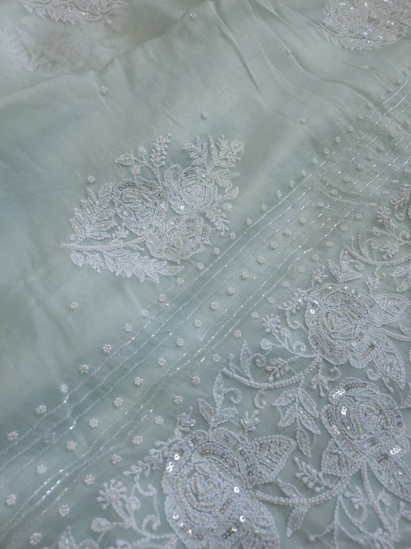Organza Silk Saree (Dusty Nude Green)