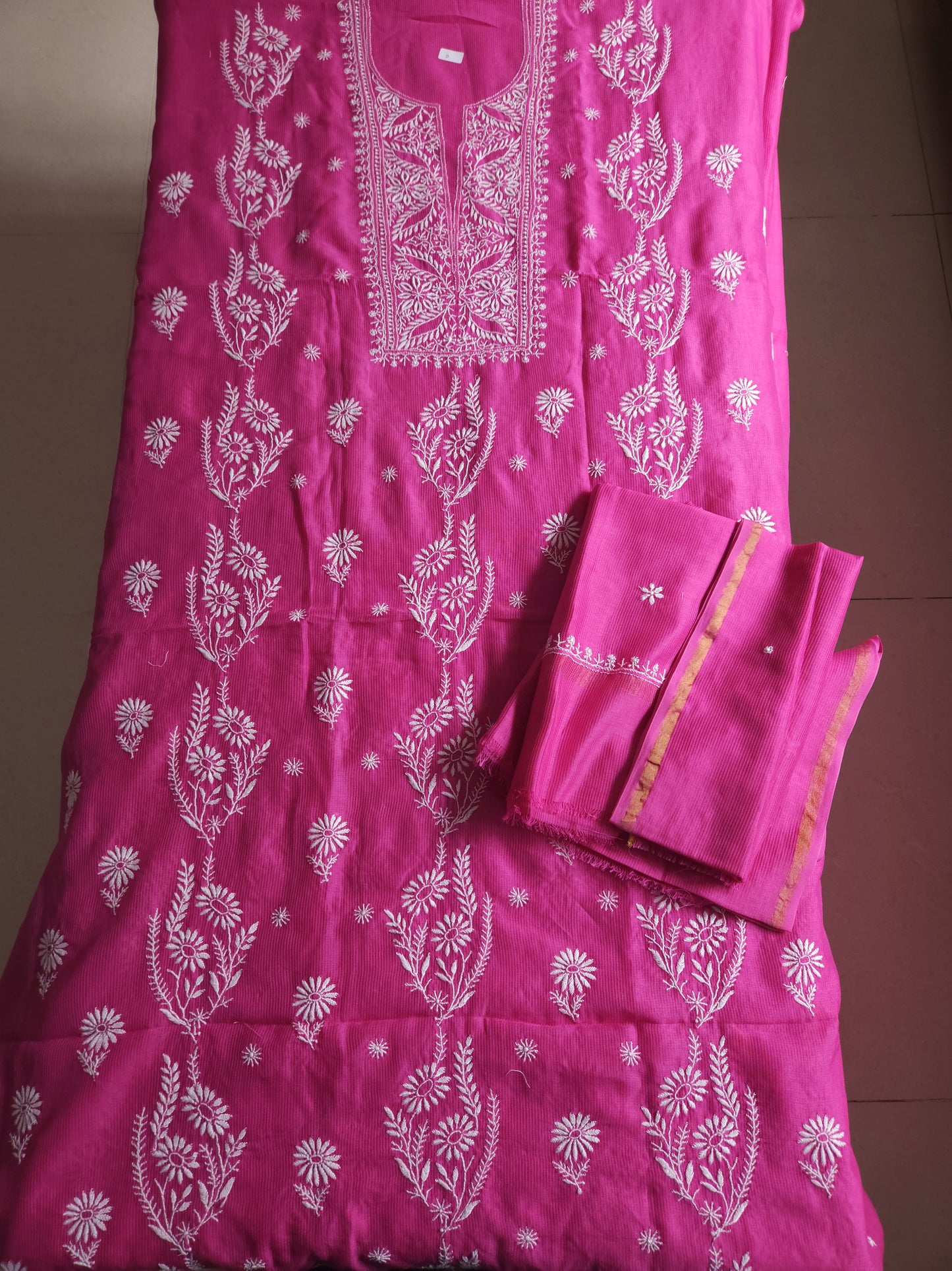 Maheshwari Chanderi 2-Piece Set (Hot Pink)