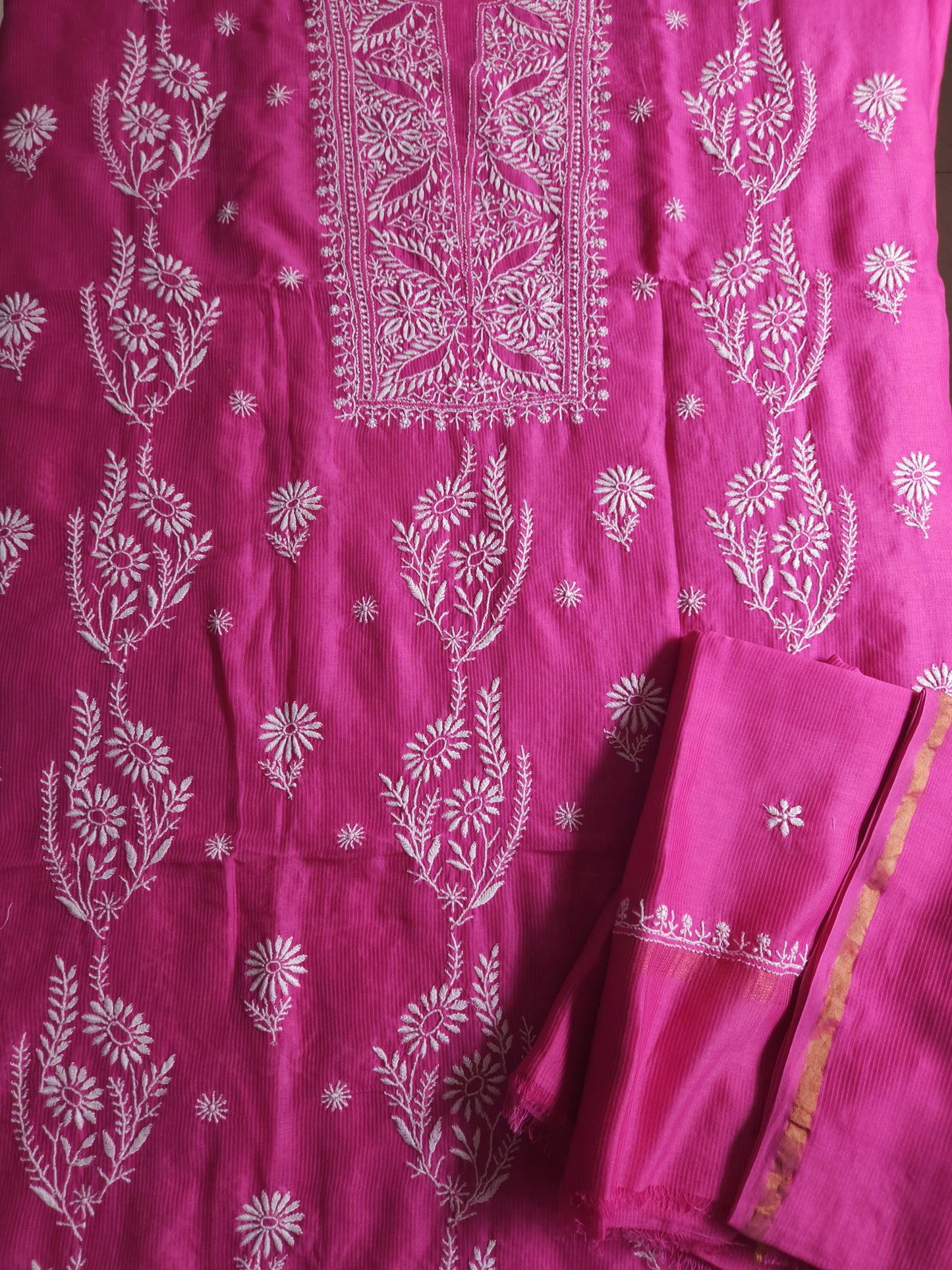 Maheshwari Chanderi 2-Piece Set (Hot Pink)