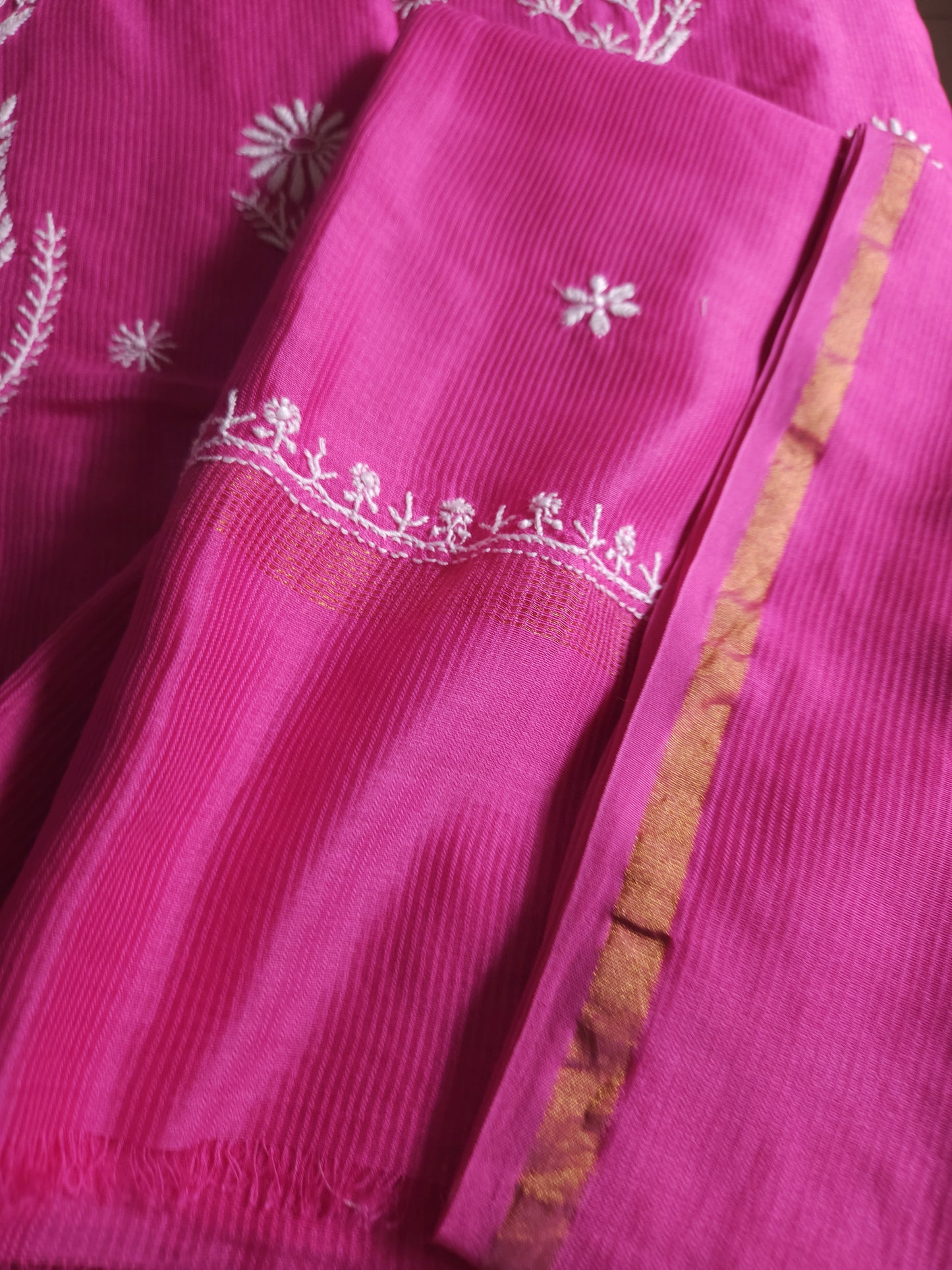 Maheshwari Chanderi 2-Piece Set (Hot Pink)