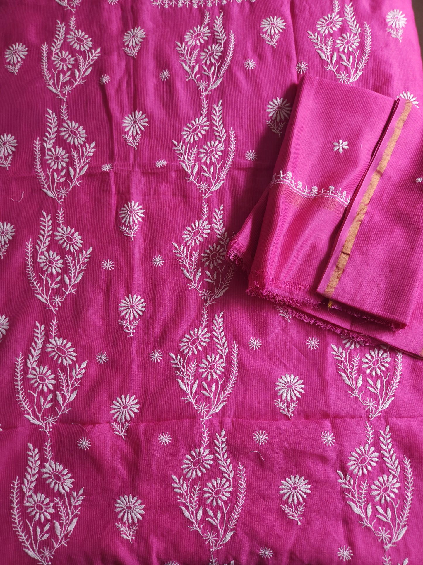 Maheshwari Chanderi 2-Piece Set (Hot Pink)