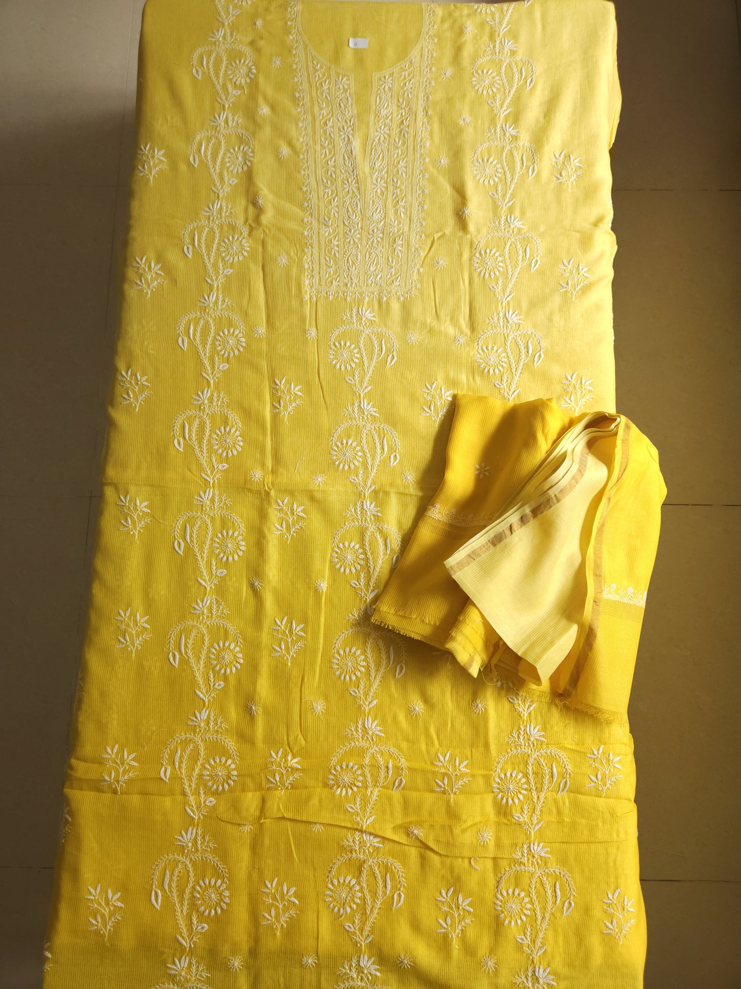 Maheshwari Chanderi 2-Piece Set (Mango Yellow)