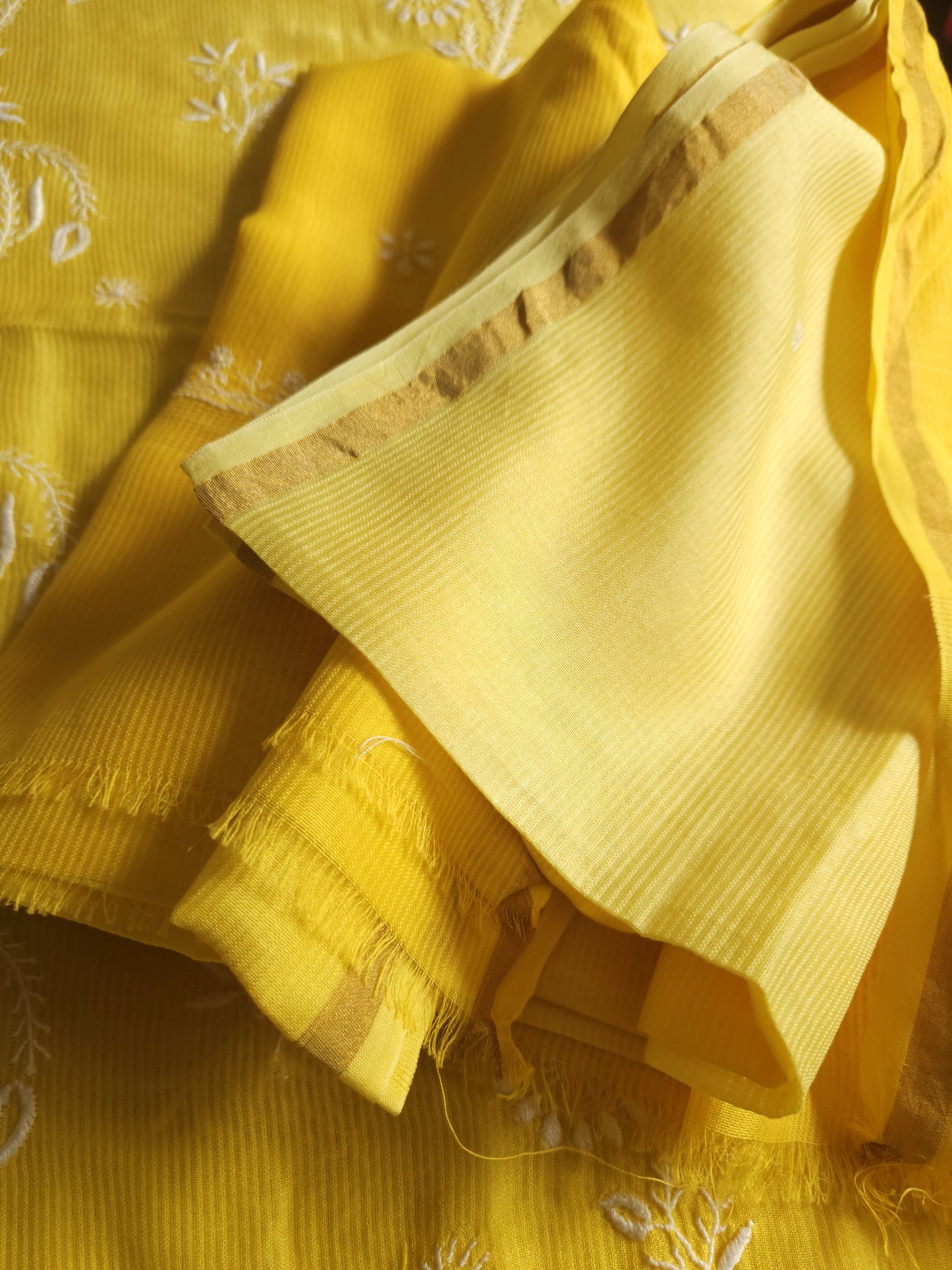 Maheshwari Chanderi 2-Piece Set (Mango Yellow)