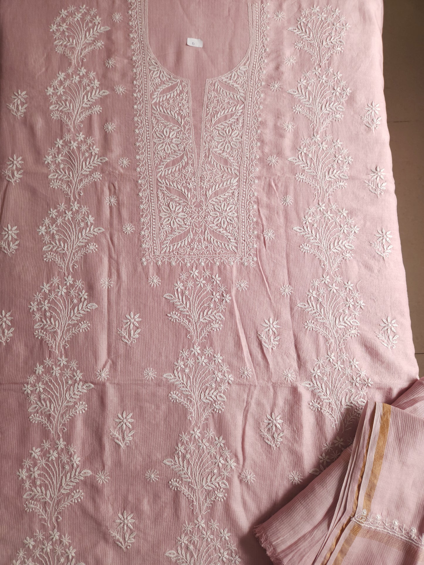 Maheshwari Chanderi 2-Piece Set (Salmon Pink)