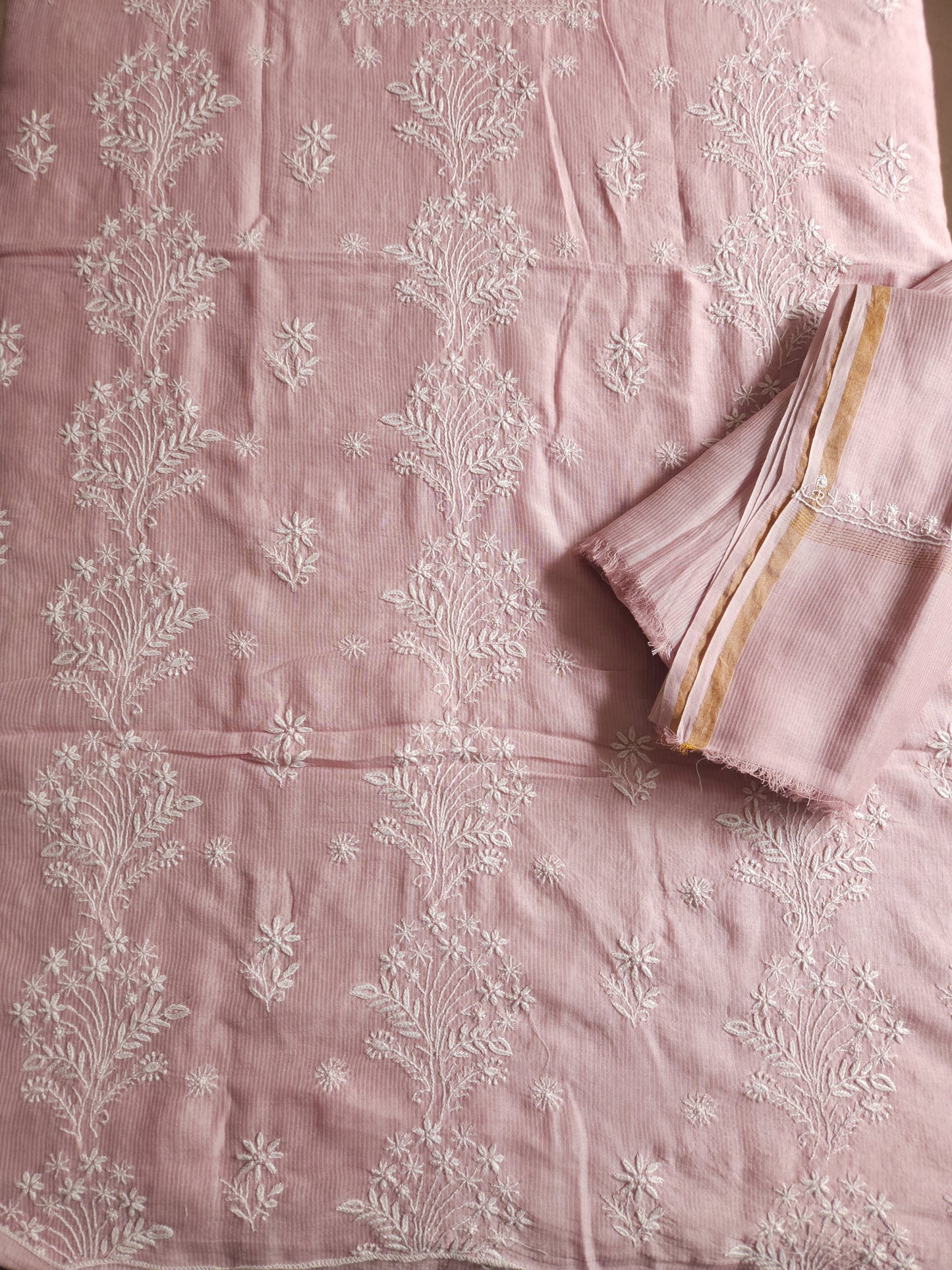 Maheshwari Chanderi 2-Piece Set (Salmon Pink)