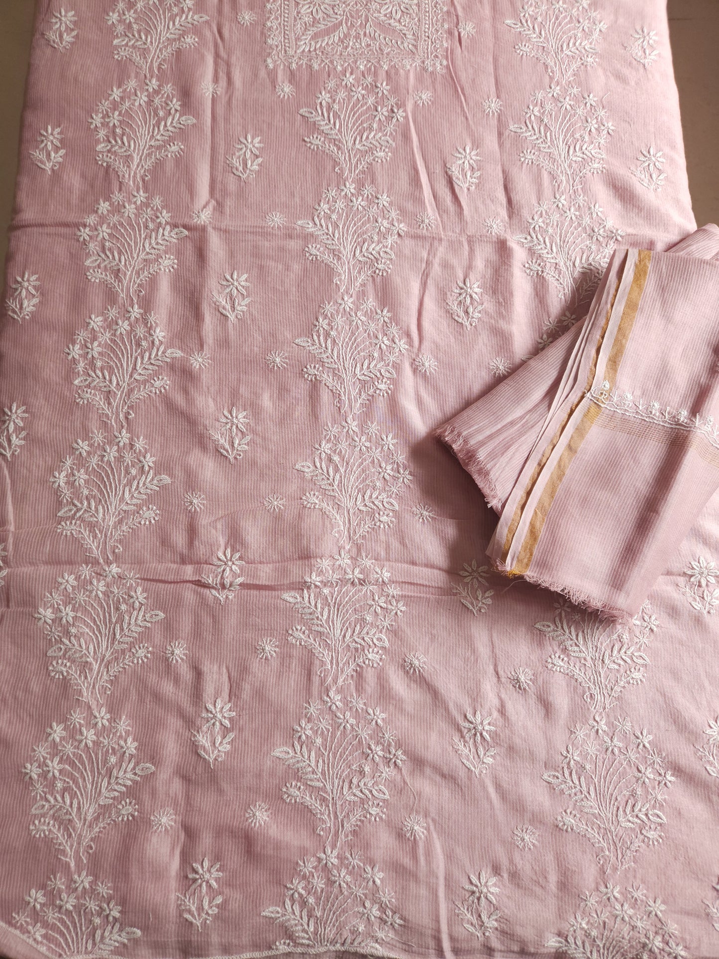 Maheshwari Chanderi 2-Piece Set (Salmon Pink)