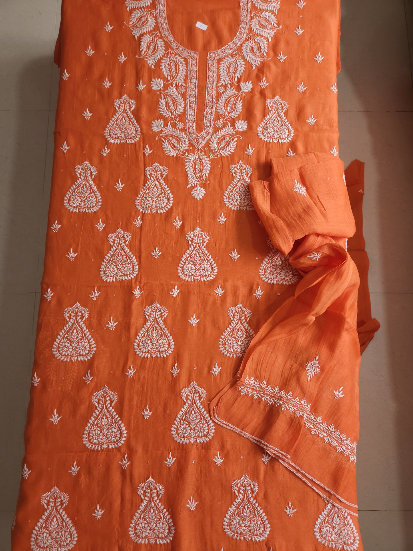 Malmal Chanderi 2-Piece Set (Orange)