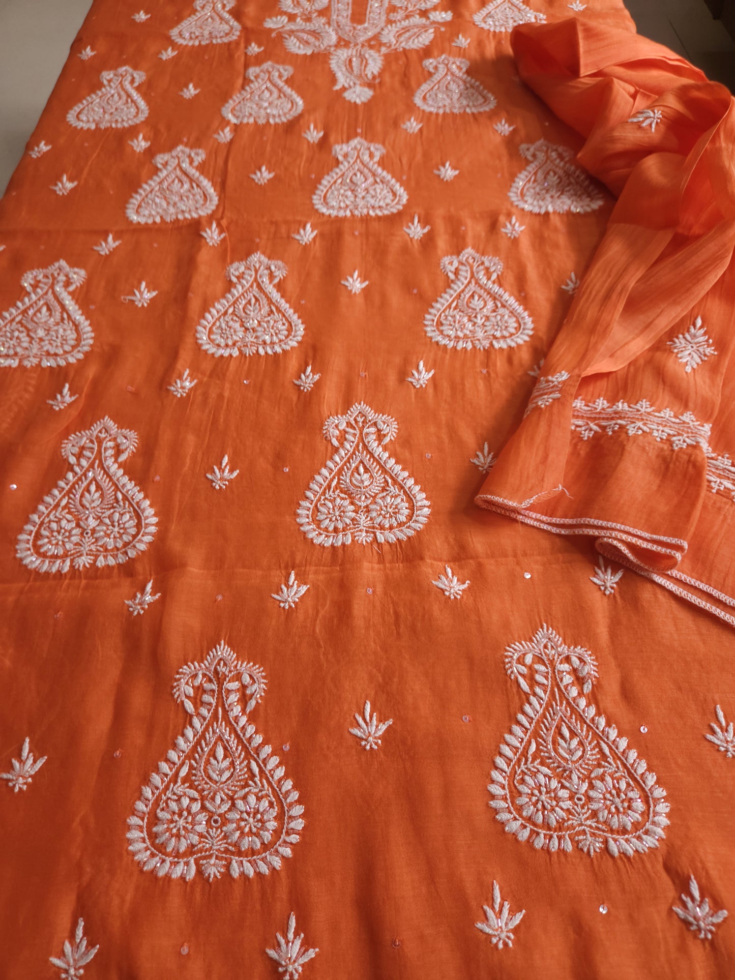 Malmal Chanderi 2-Piece Set (Orange)