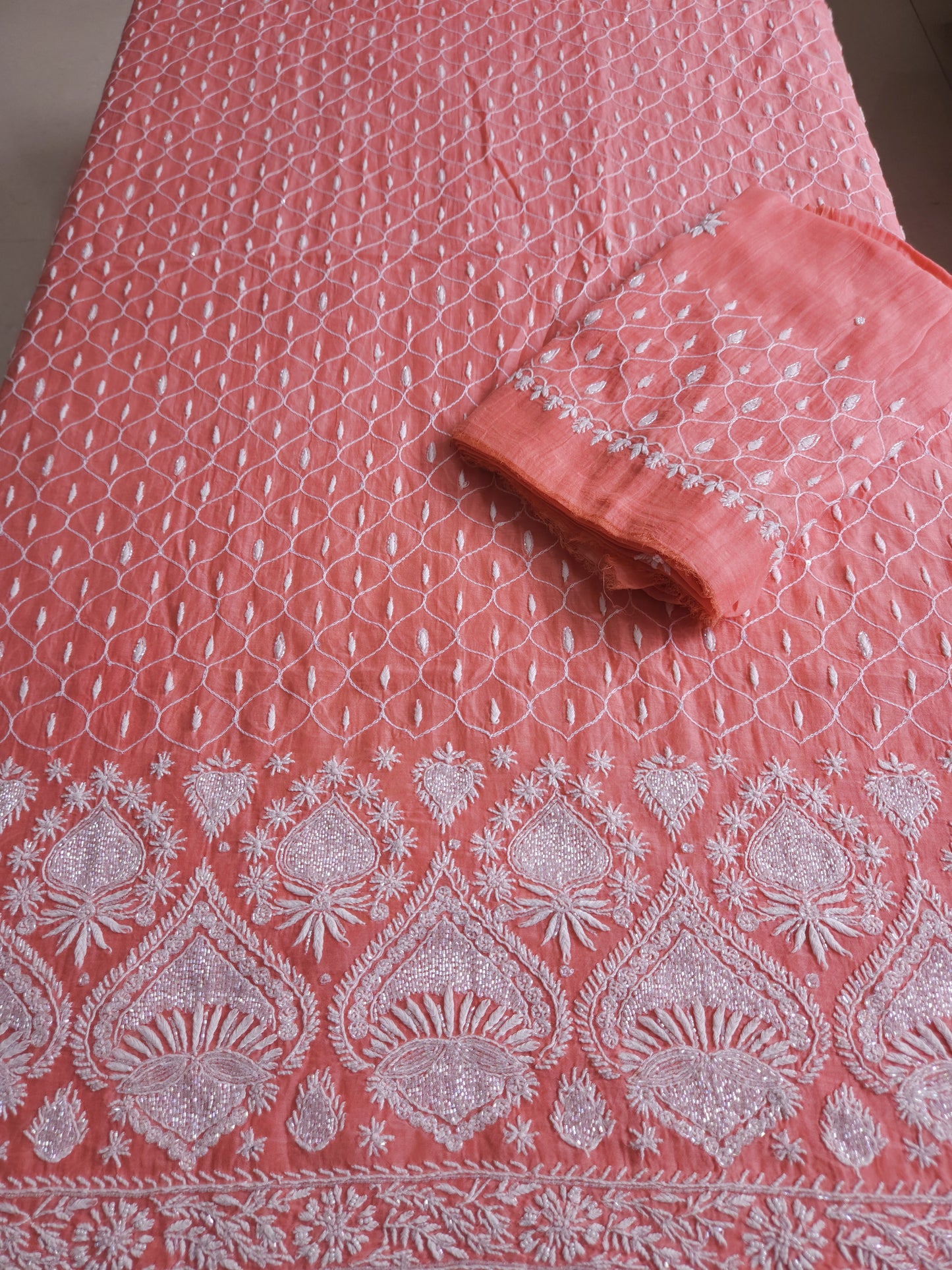 Malmal Chanderi 2-Piece Set (Pinkish Peach)