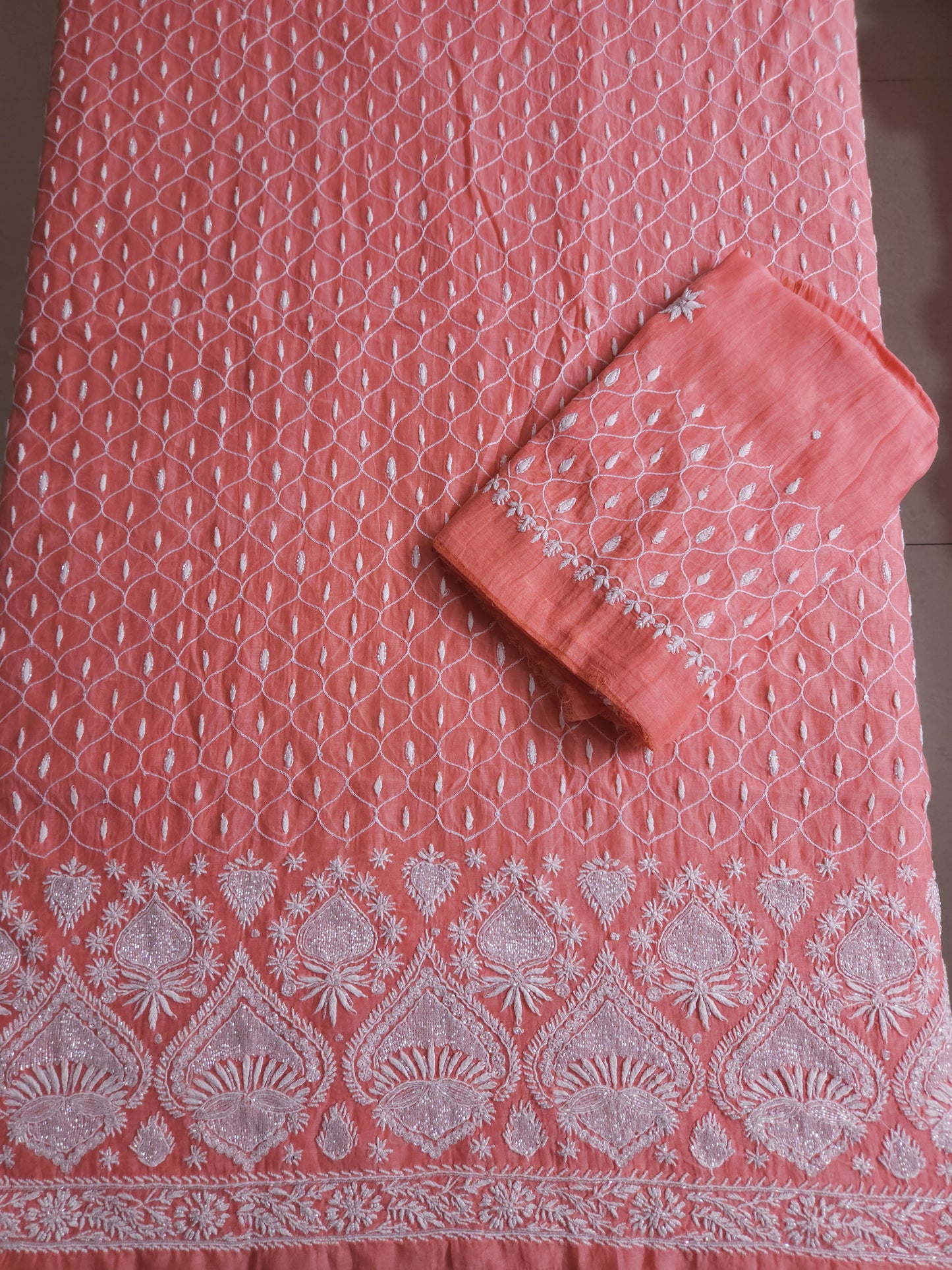 Malmal Chanderi 2-Piece Set (Pinkish Peach)