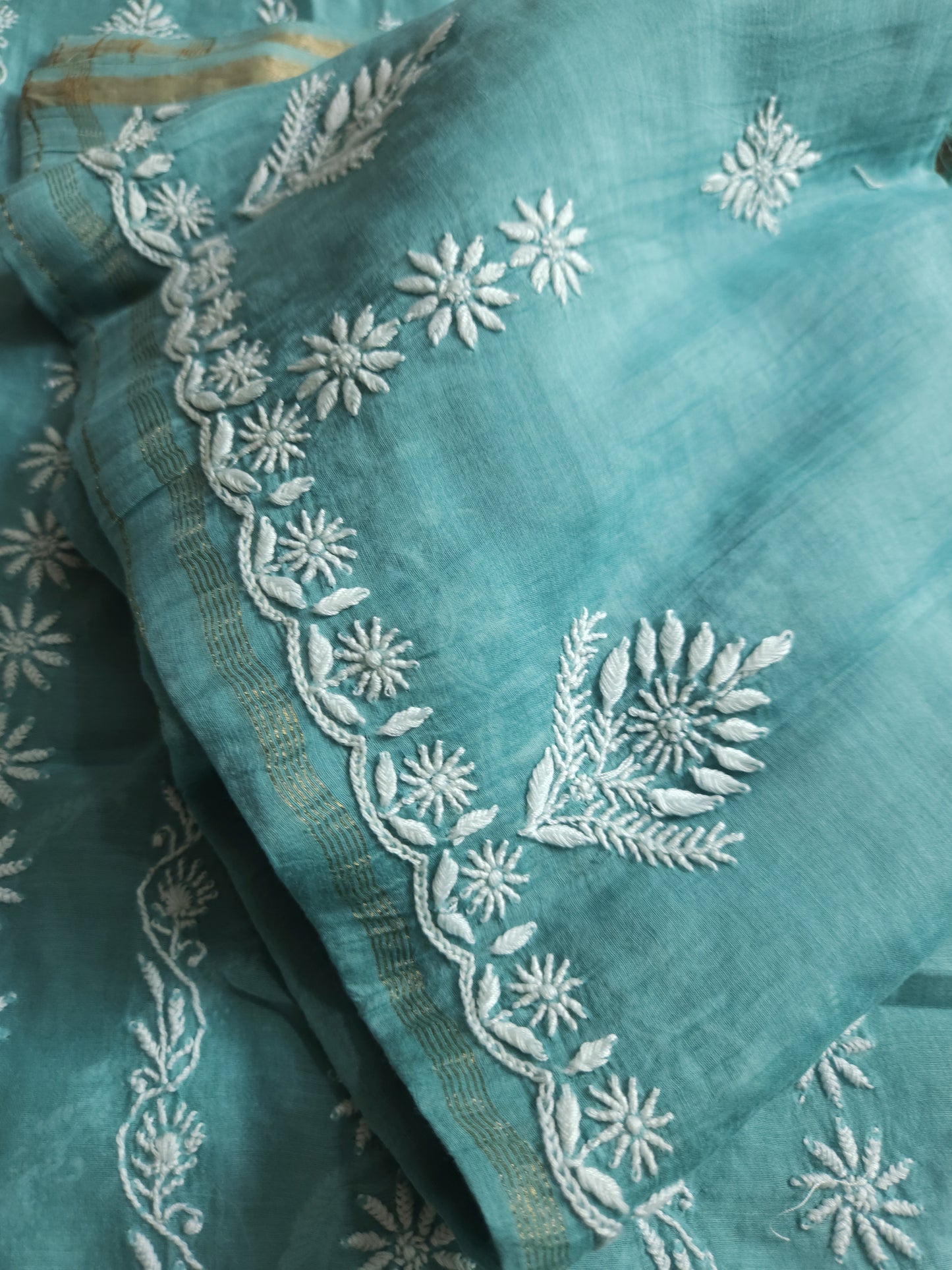 Malmal Chanderi 2-Piece Set (Dusty Teal)