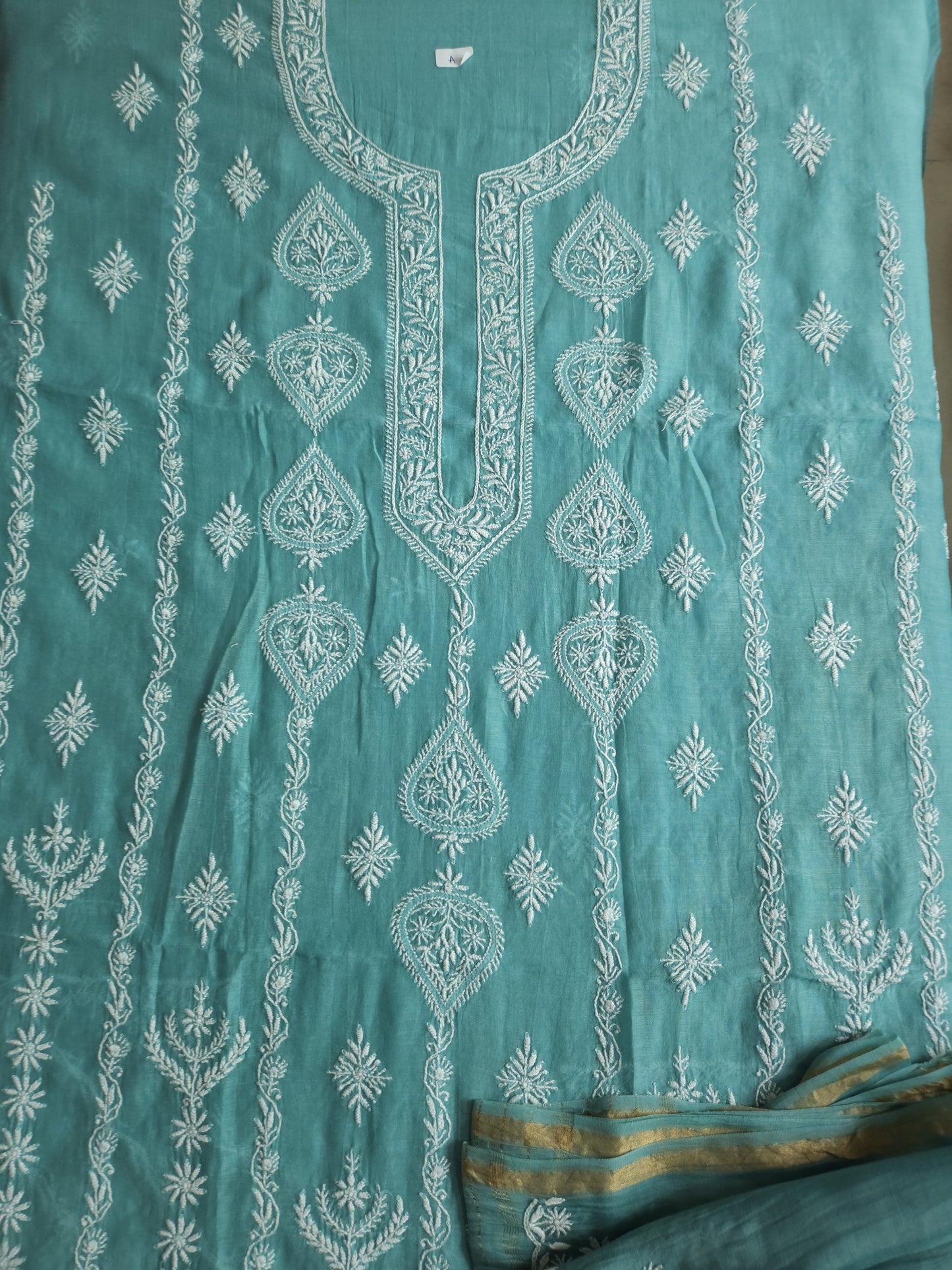 Malmal Chanderi 2-Piece Set (Dusty Teal)