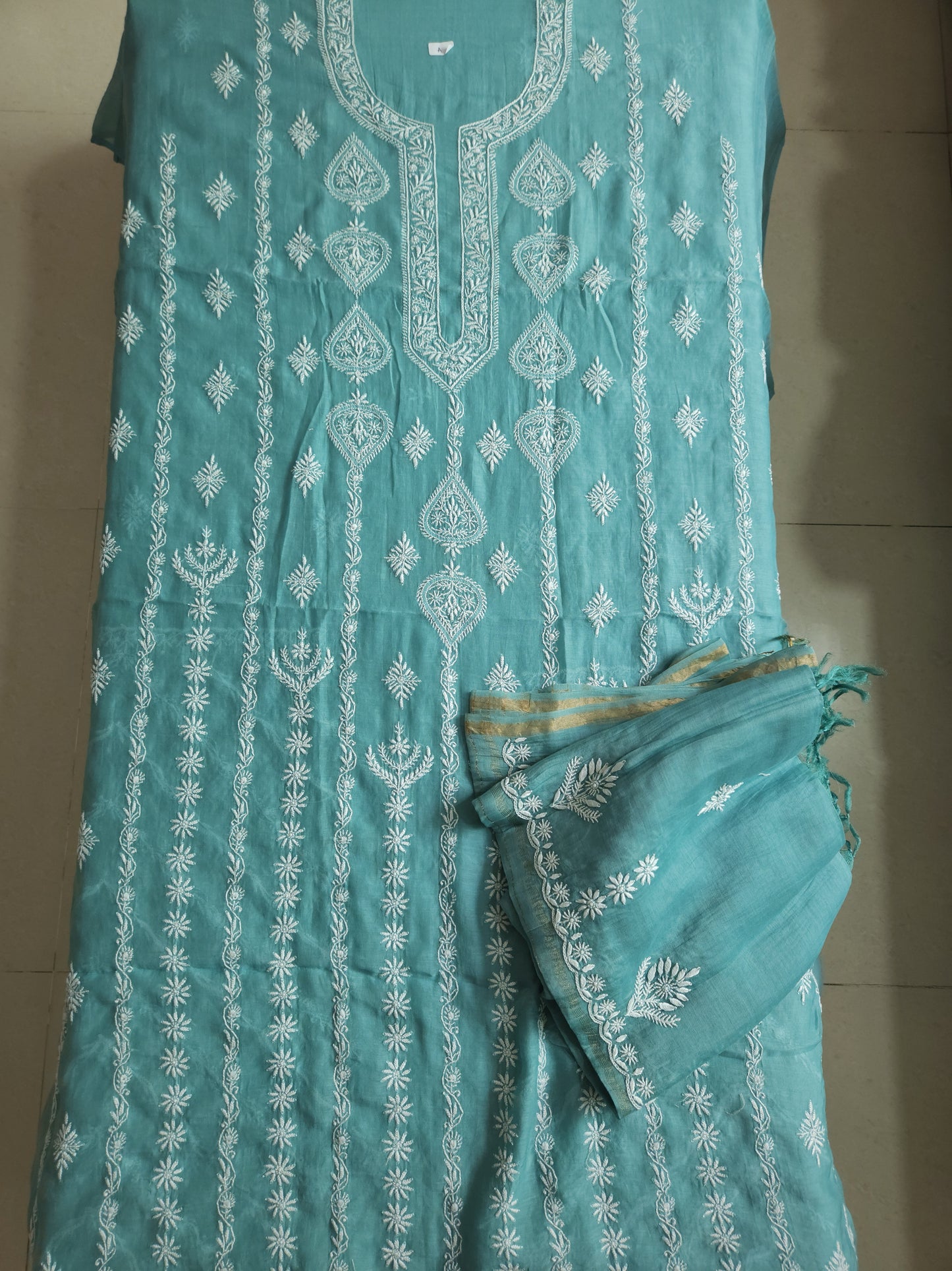 Malmal Chanderi 2-Piece Set (Dusty Teal)