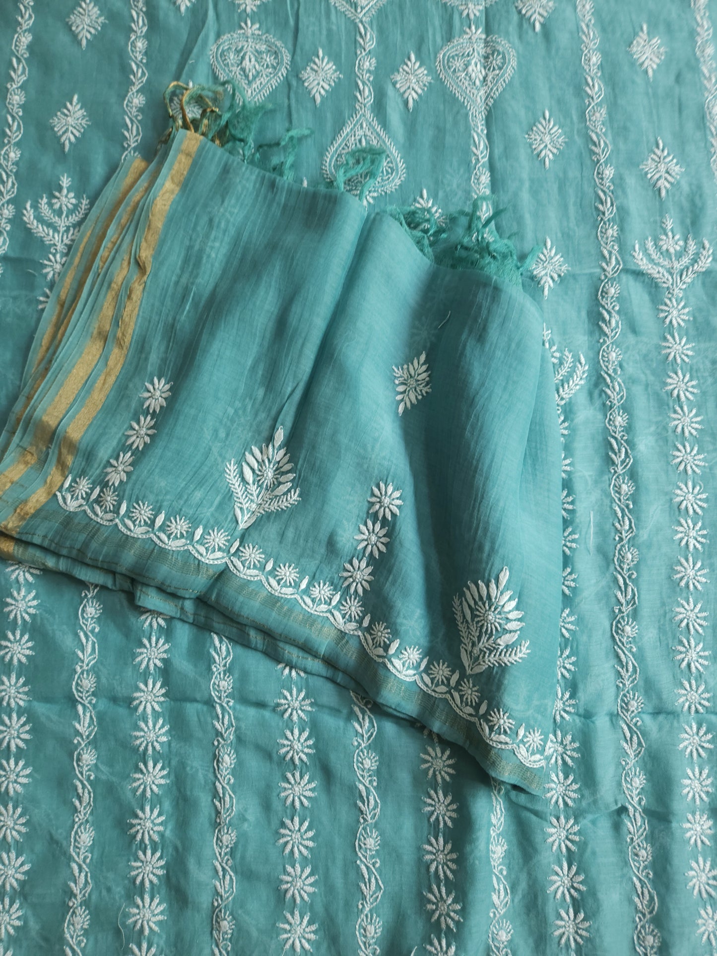 Malmal Chanderi 2-Piece Set (Dusty Teal)