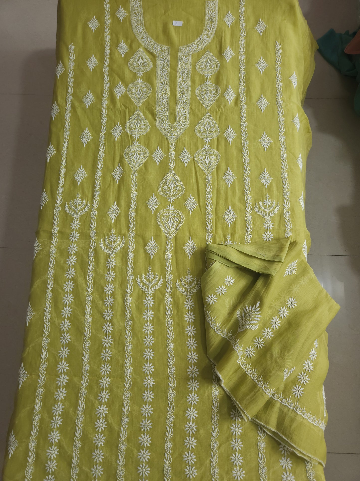 Malmal Chanderi 2-Piece Set (Olive Green)