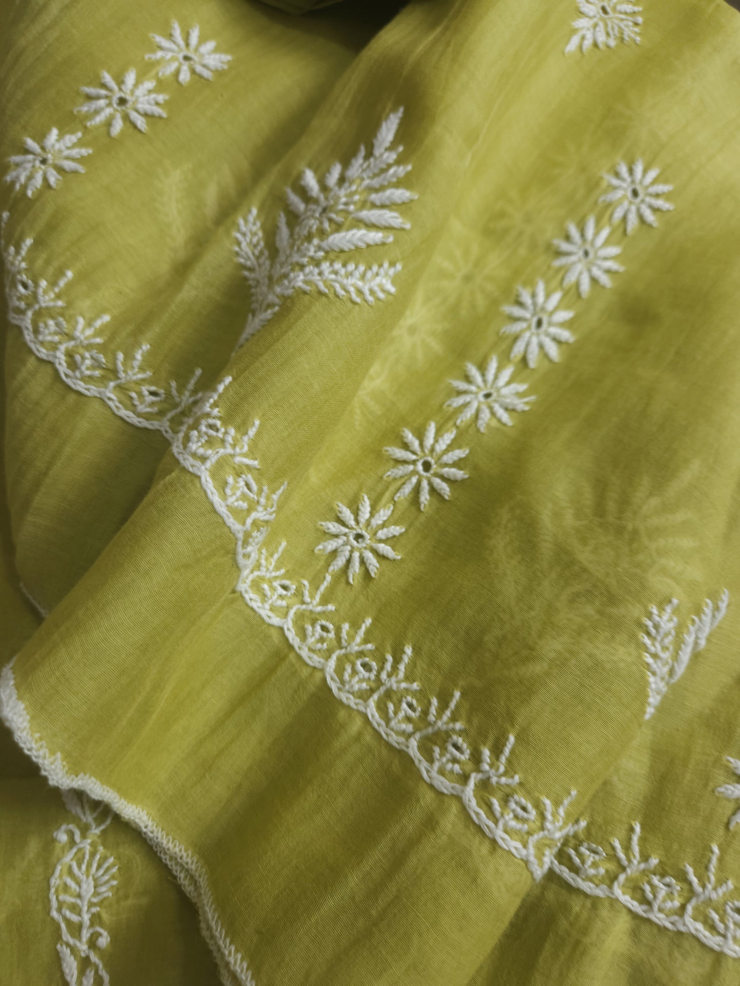 Malmal Chanderi 2-Piece Set (Olive Green)