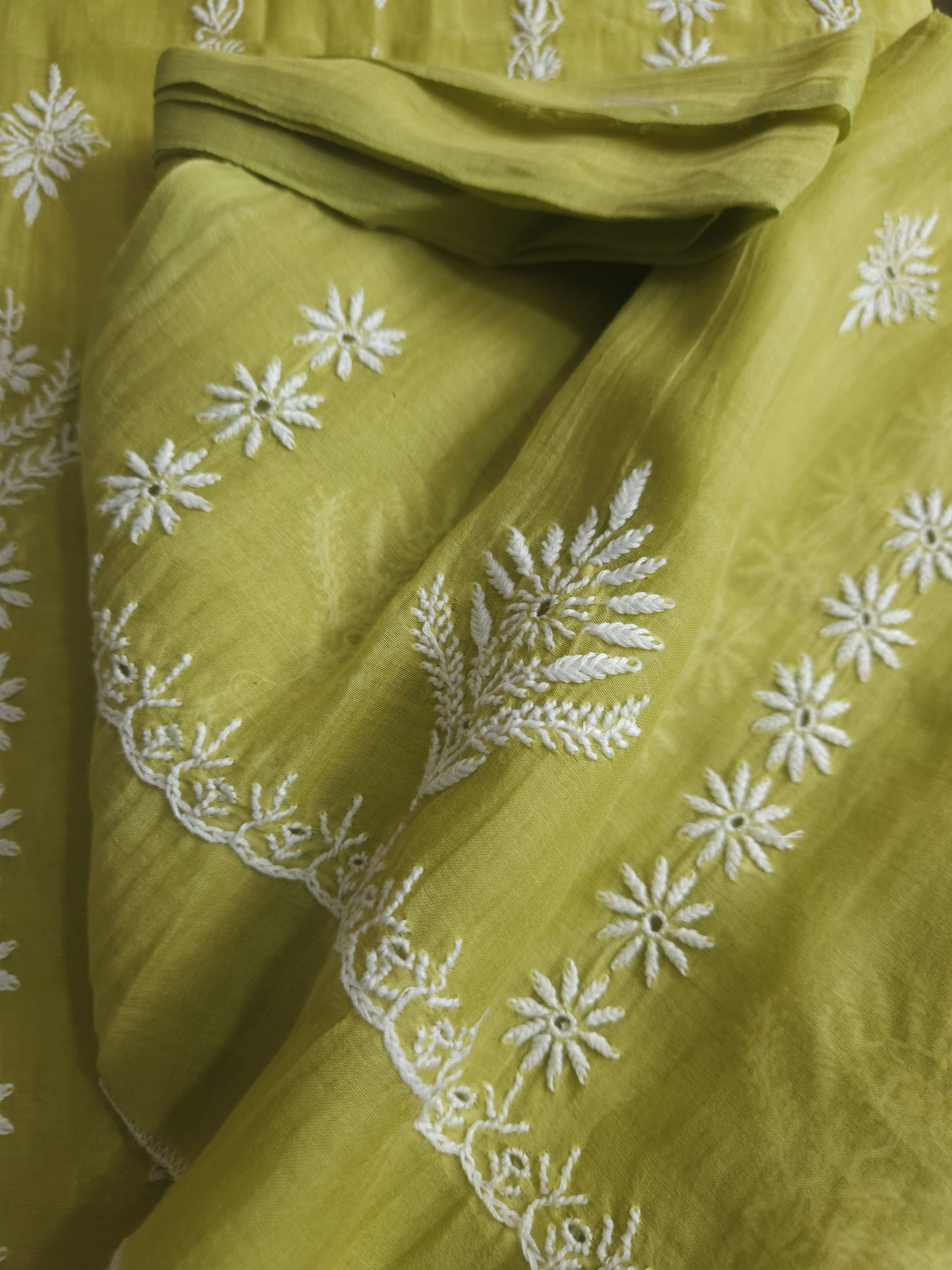 Malmal Chanderi 2-Piece Set (Olive Green)