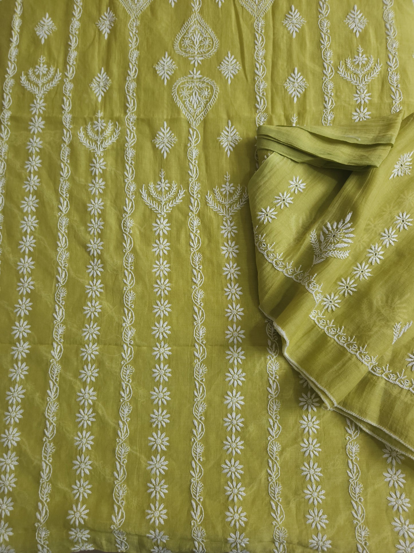 Malmal Chanderi 2-Piece Set (Olive Green)