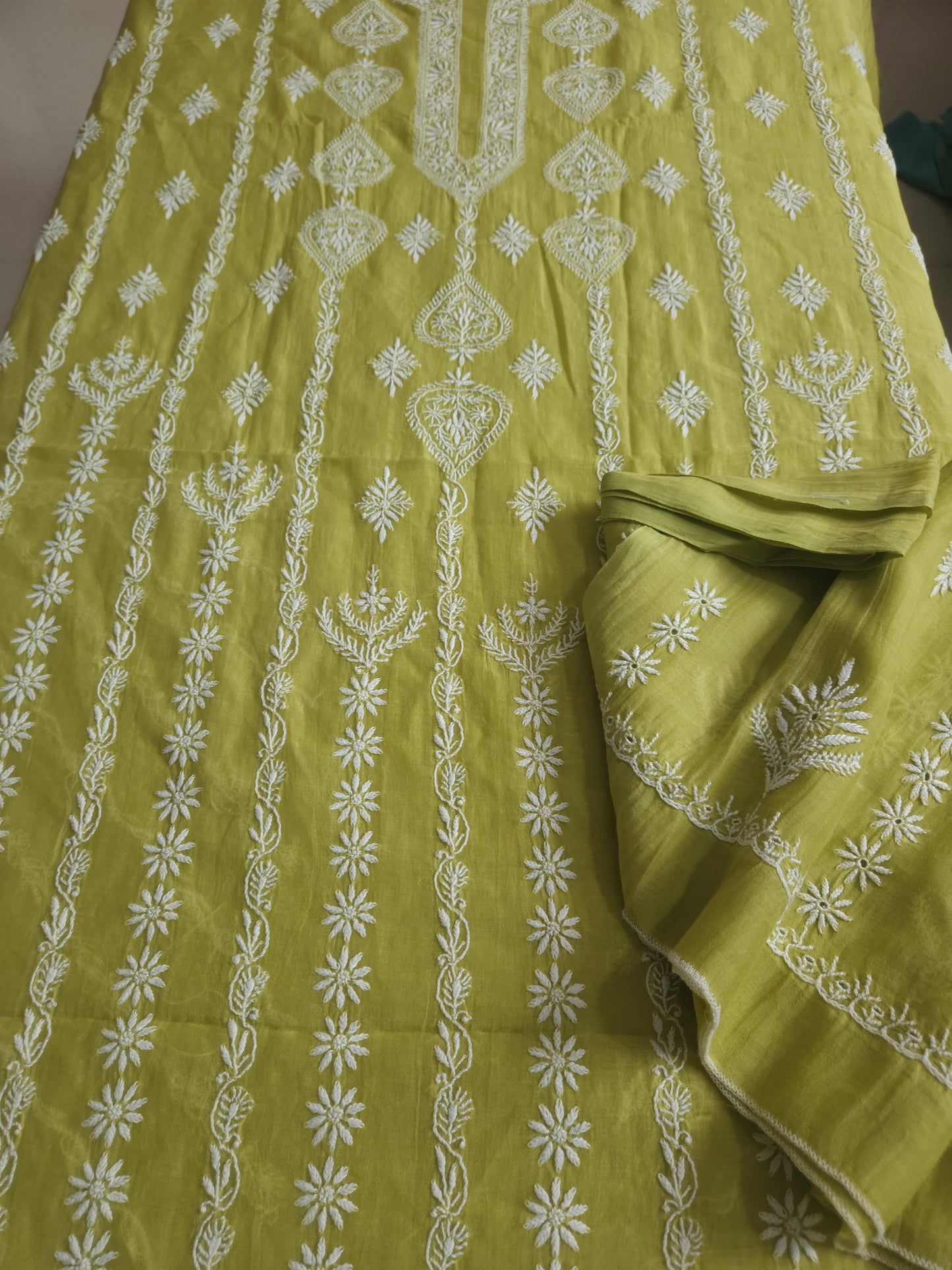 Malmal Chanderi 2-Piece Set (Olive Green)