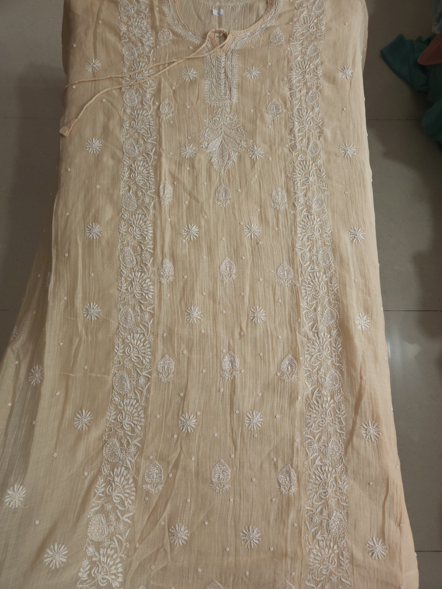 Malmal Chanderi Kaftan (Light Brown)