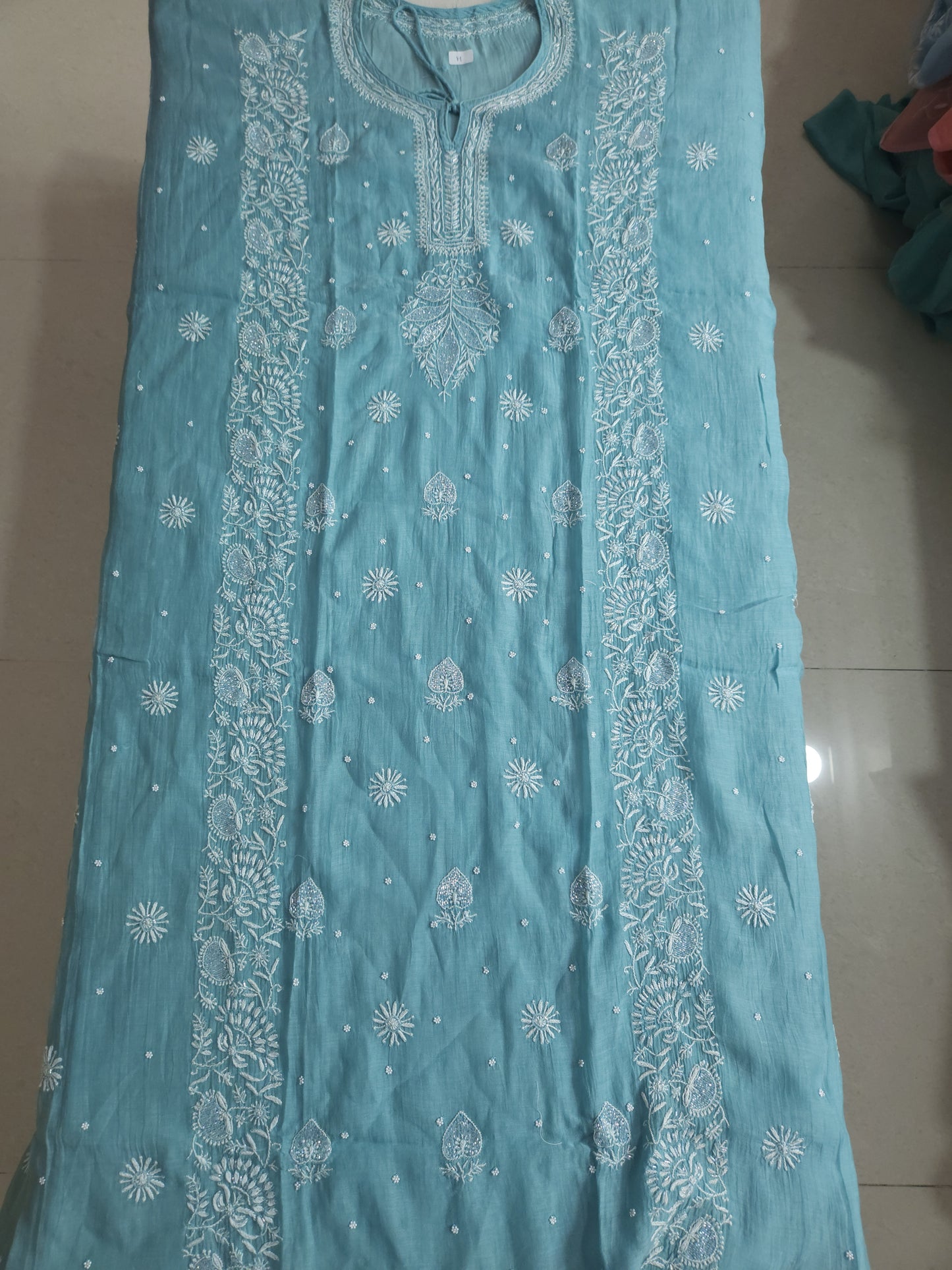 Malmal Chanderi Kaftan (Greenish Blue)