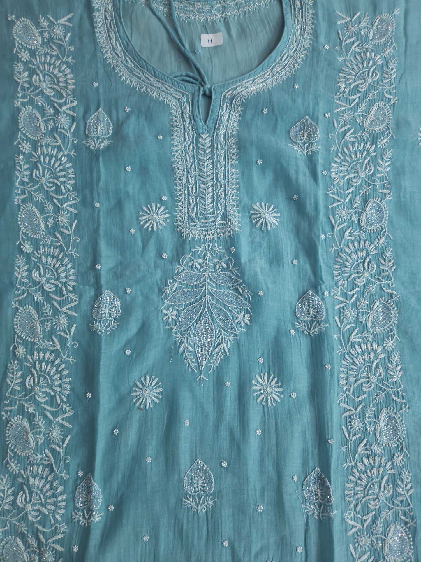 Malmal Chanderi Kaftan (Greenish Blue)