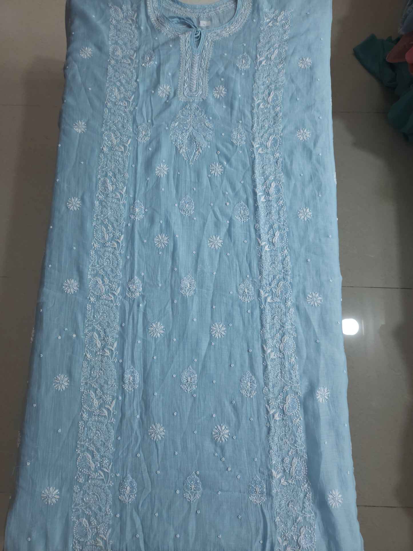 Malmal Chanderi Kaftan (Blue)