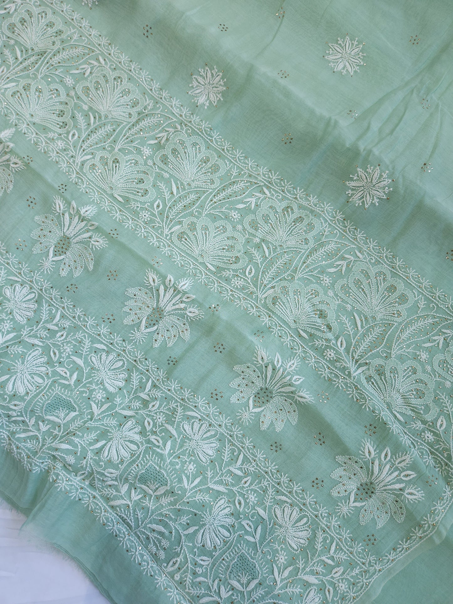 Malmal Chanderi Saree (Light Green)