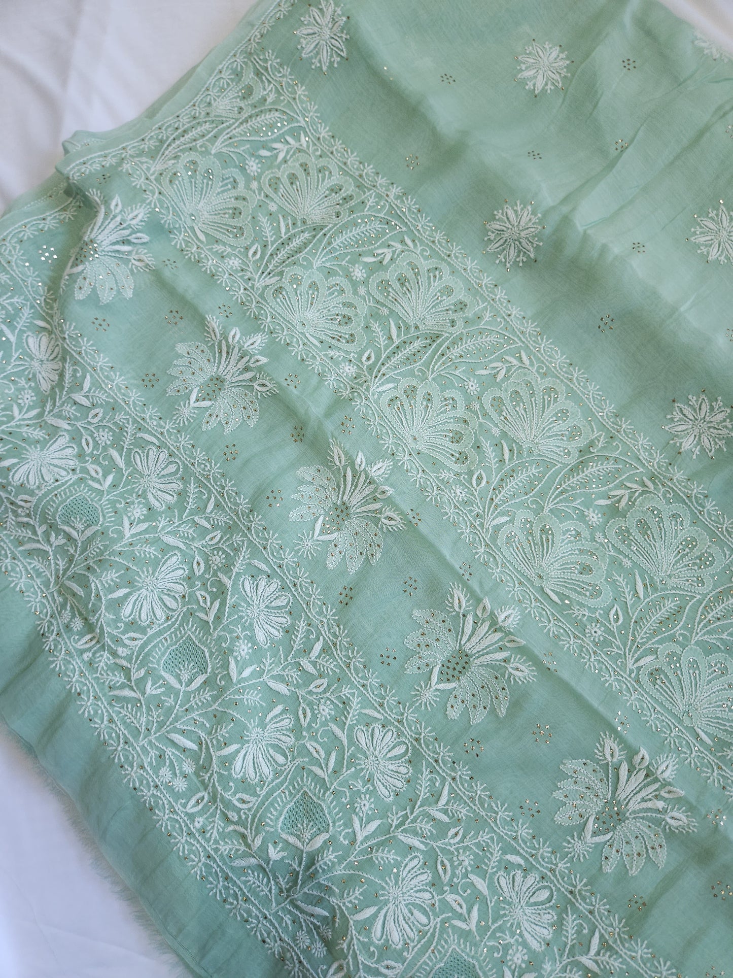 Malmal Chanderi Saree (Light Green)