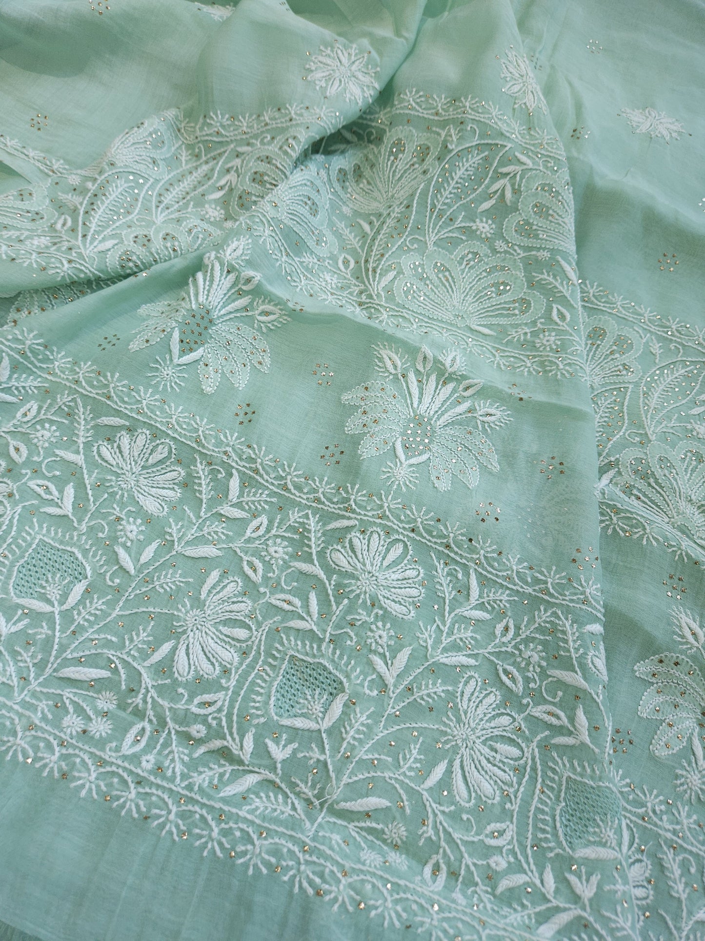 Malmal Chanderi Saree (Light Green)