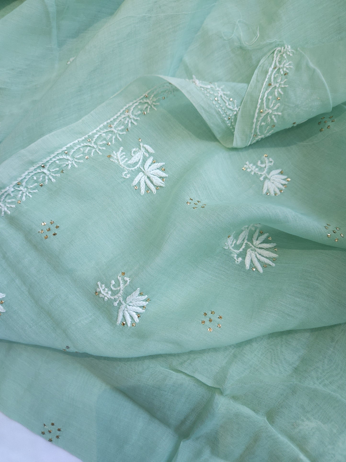 Malmal Chanderi Saree (Light Green)