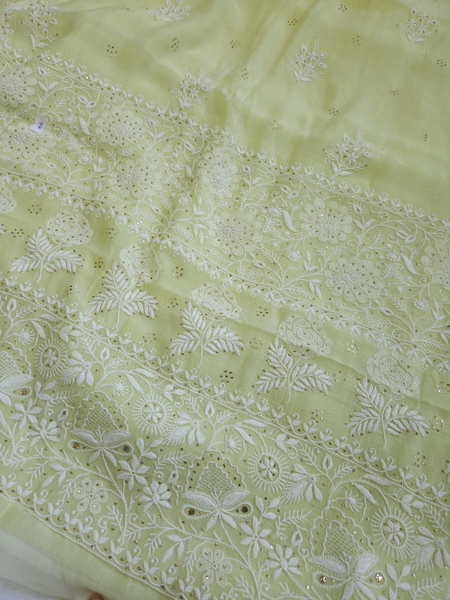 Malmal Chanderi Saree (Pista Green)