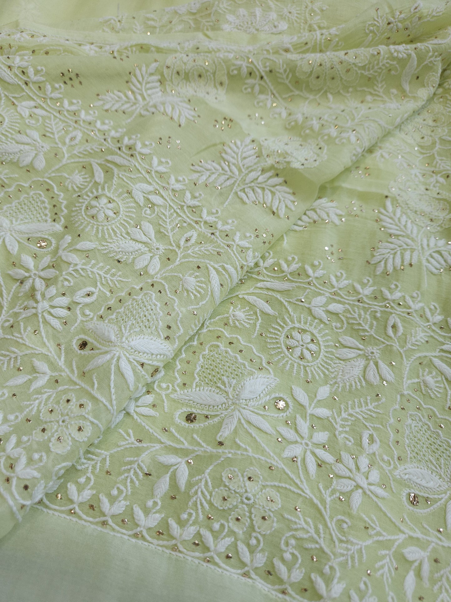 Malmal Chanderi Saree (Pista Green)