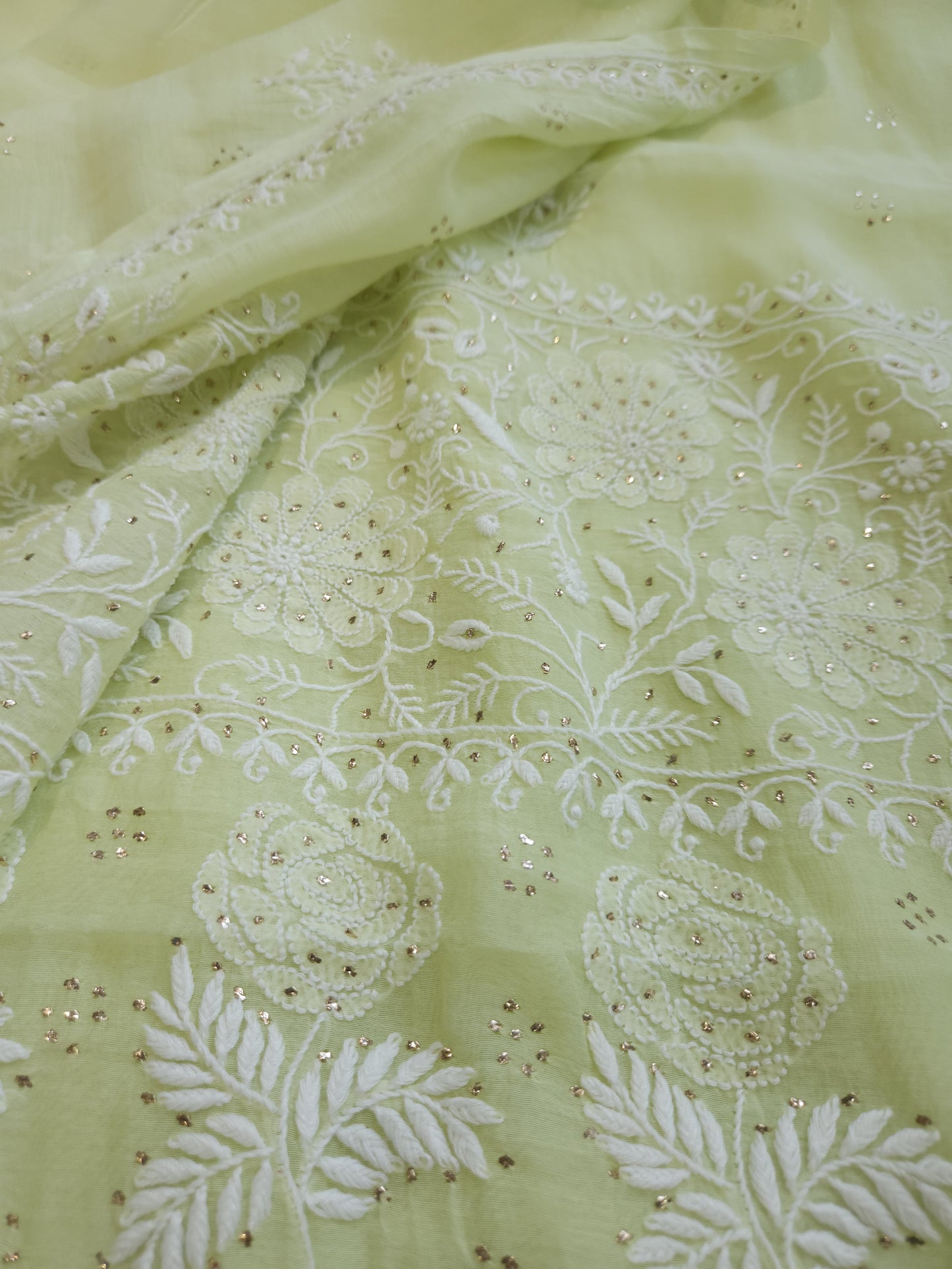 Malmal Chanderi Saree (Pista Green)