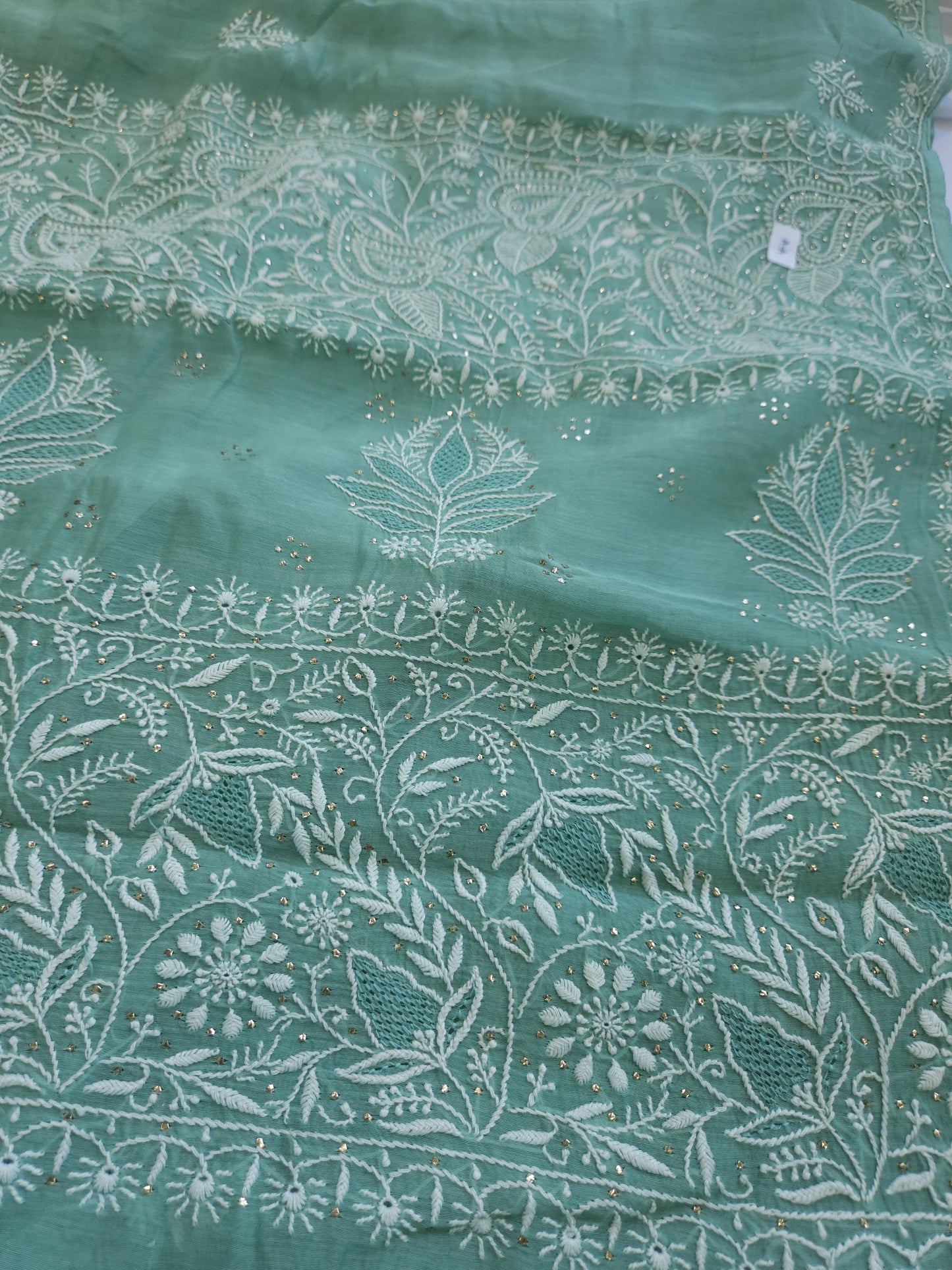 Malmal Chanderi Saree (Bluish Green)