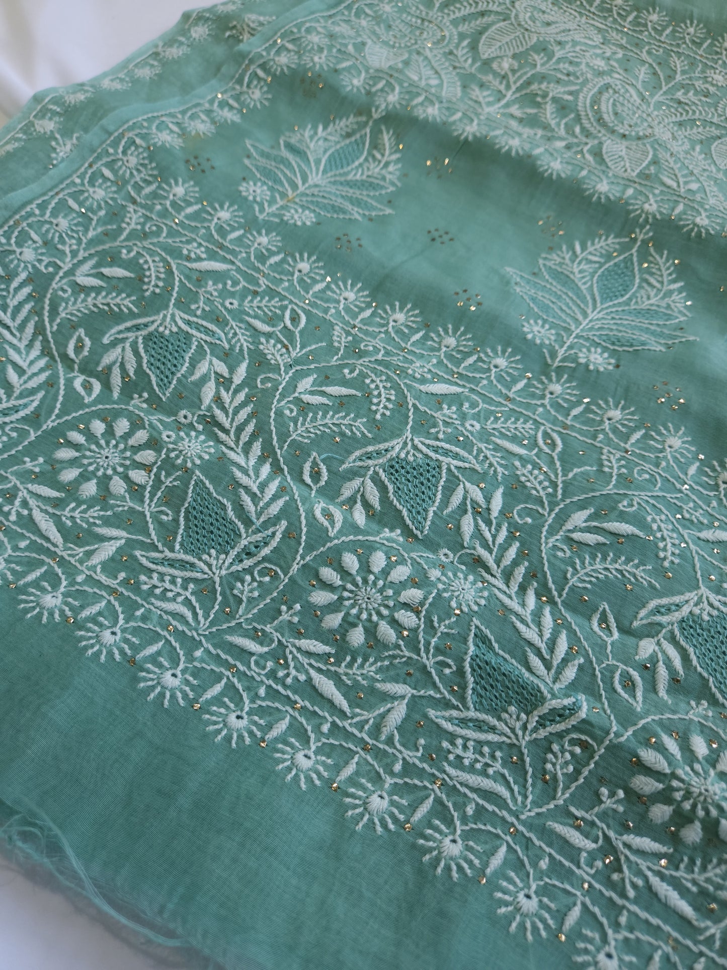 Malmal Chanderi Saree (Bluish Green)
