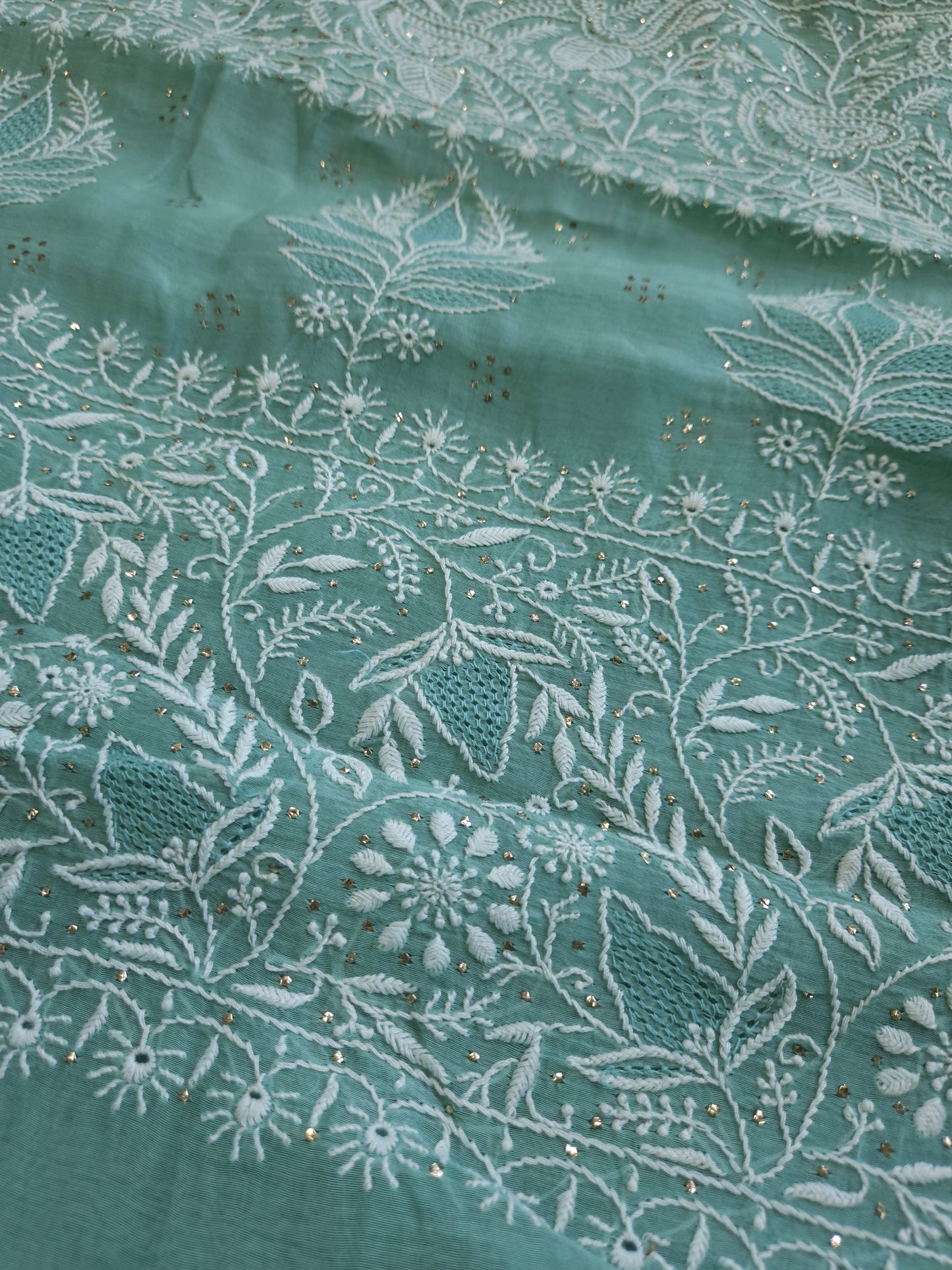 Malmal Chanderi Saree (Bluish Green)