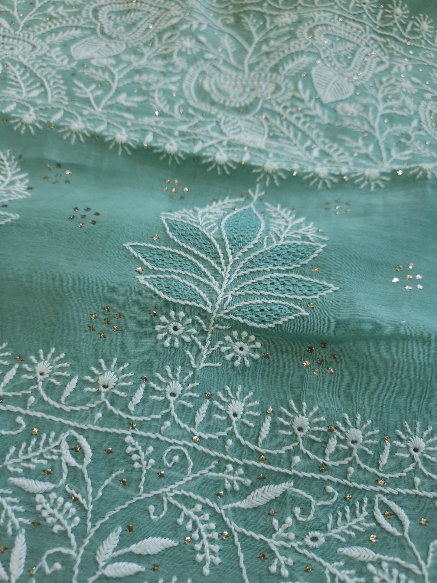Malmal Chanderi Saree (Bluish Green)